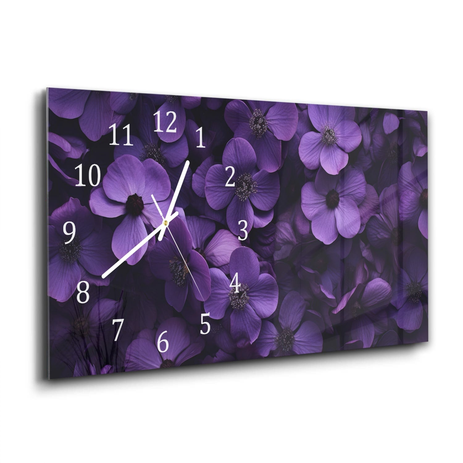 Wandklok 60x30 - Gehard Glas - Paarse Bloemen