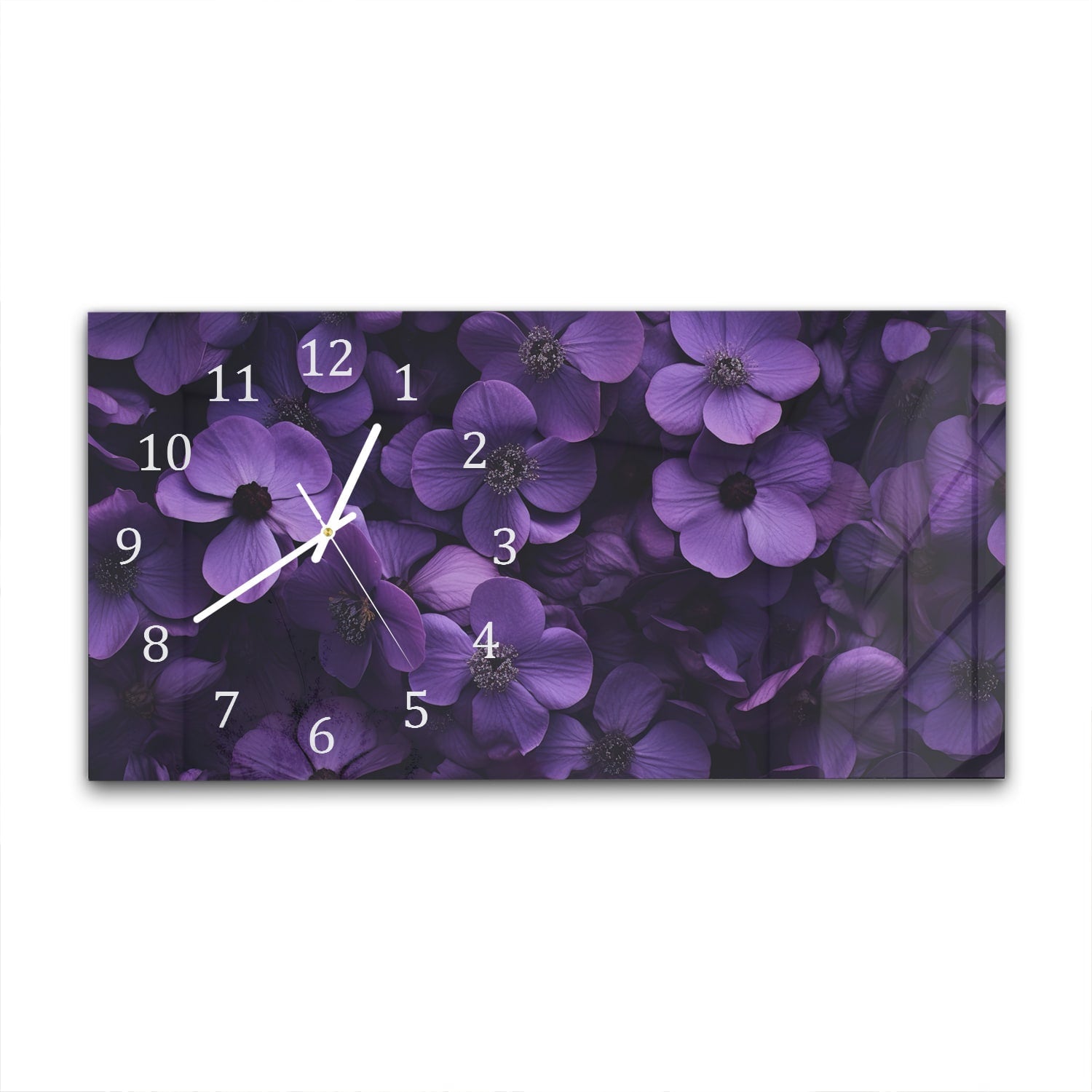 Wandklok 60x30 - Gehard Glas - Paarse Bloemen