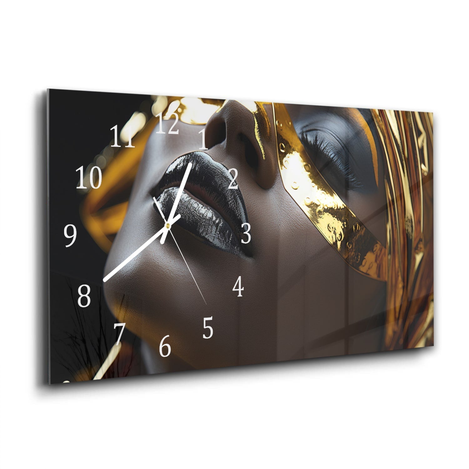 Wandklok 60x30 - Gehard Glas - Zwart gezicht met goude makeup