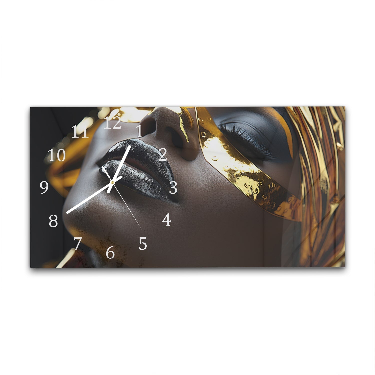 Wandklok 60x30 - Gehard Glas - Zwart gezicht met goude makeup