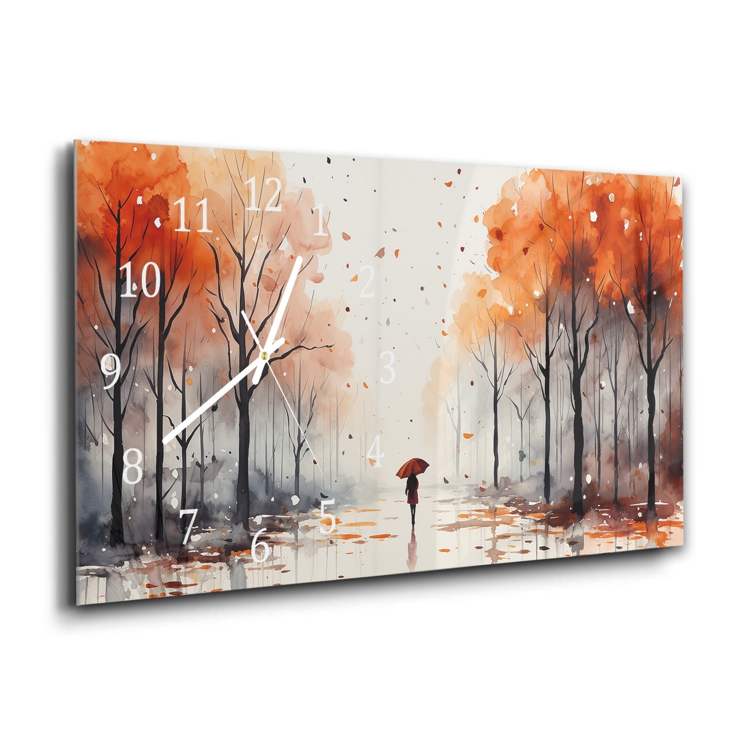 Wandklok 60x30 - Gehard Glas - Waterverf Schilderij van Herfst Park