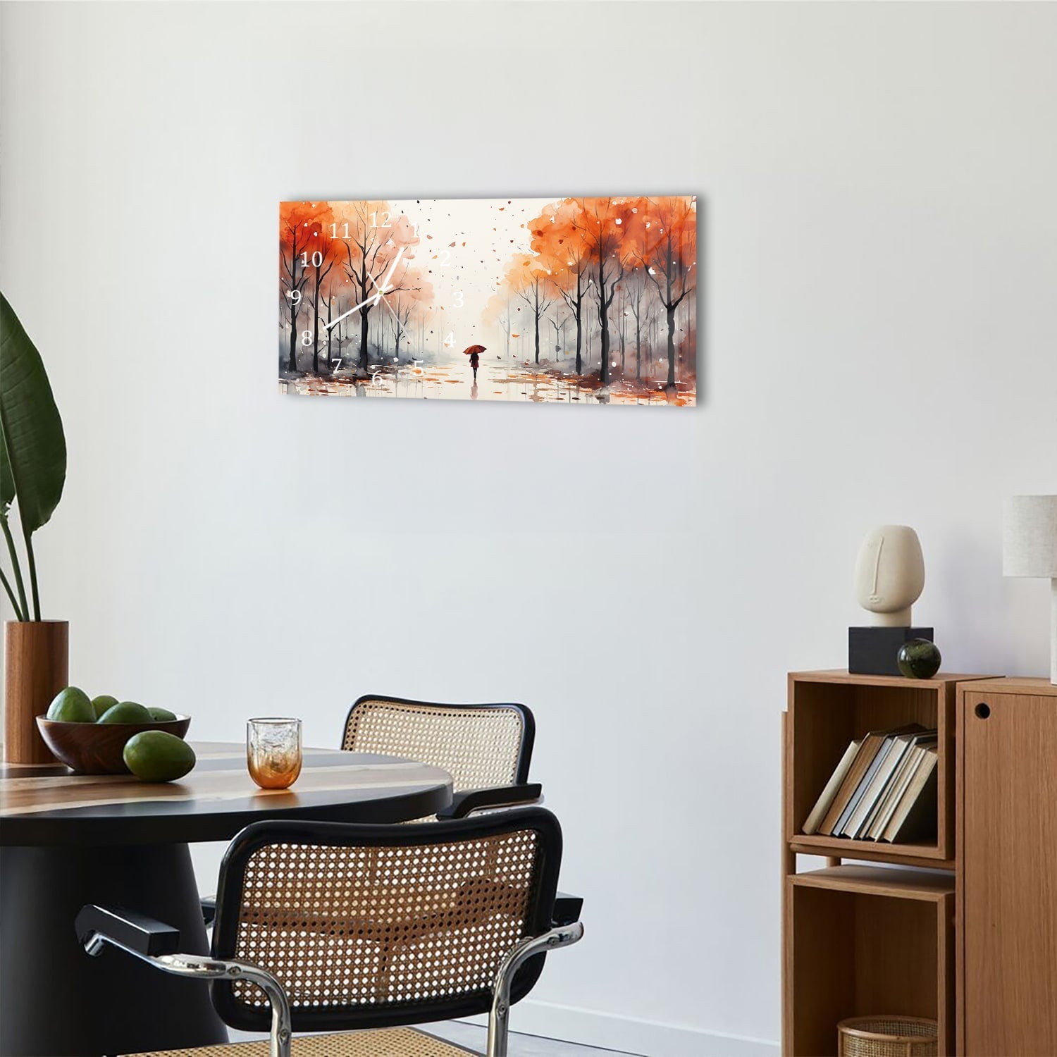Wandklok 60x30 - Gehard Glas - Waterverf Schilderij van Herfst Park