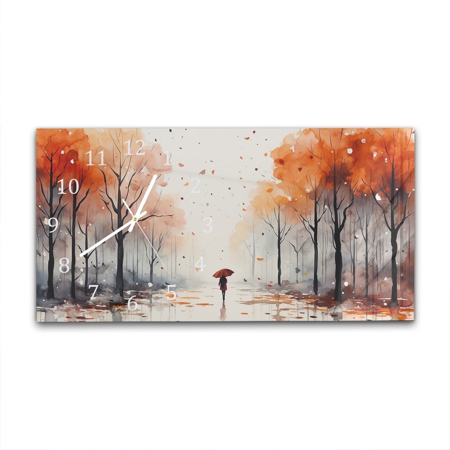 Wandklok 60x30 - Gehard Glas - Waterverf Schilderij van Herfst Park