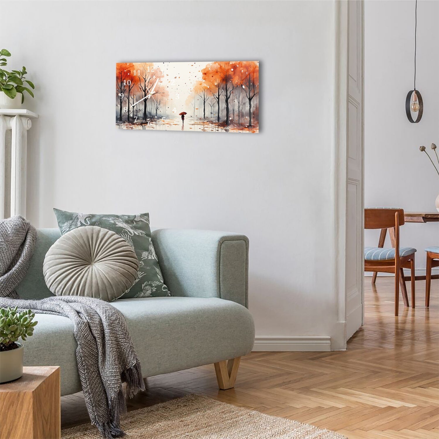 Wandklok 60x30 - Gehard Glas - Waterverf Schilderij van Herfst Park