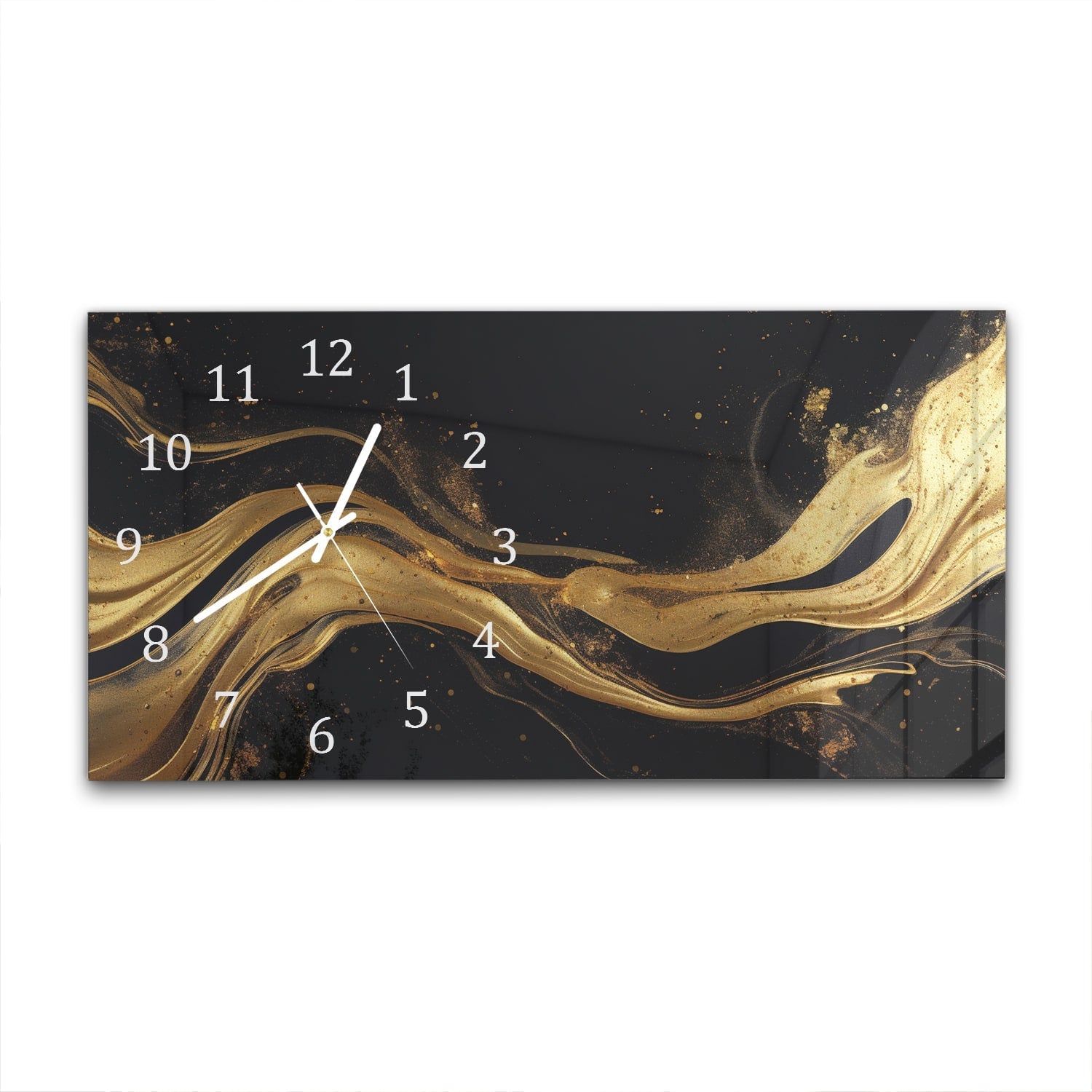 Wandklok 60x30 - Gehard Glas - Abstracte luxe goud-zwart achtergrond