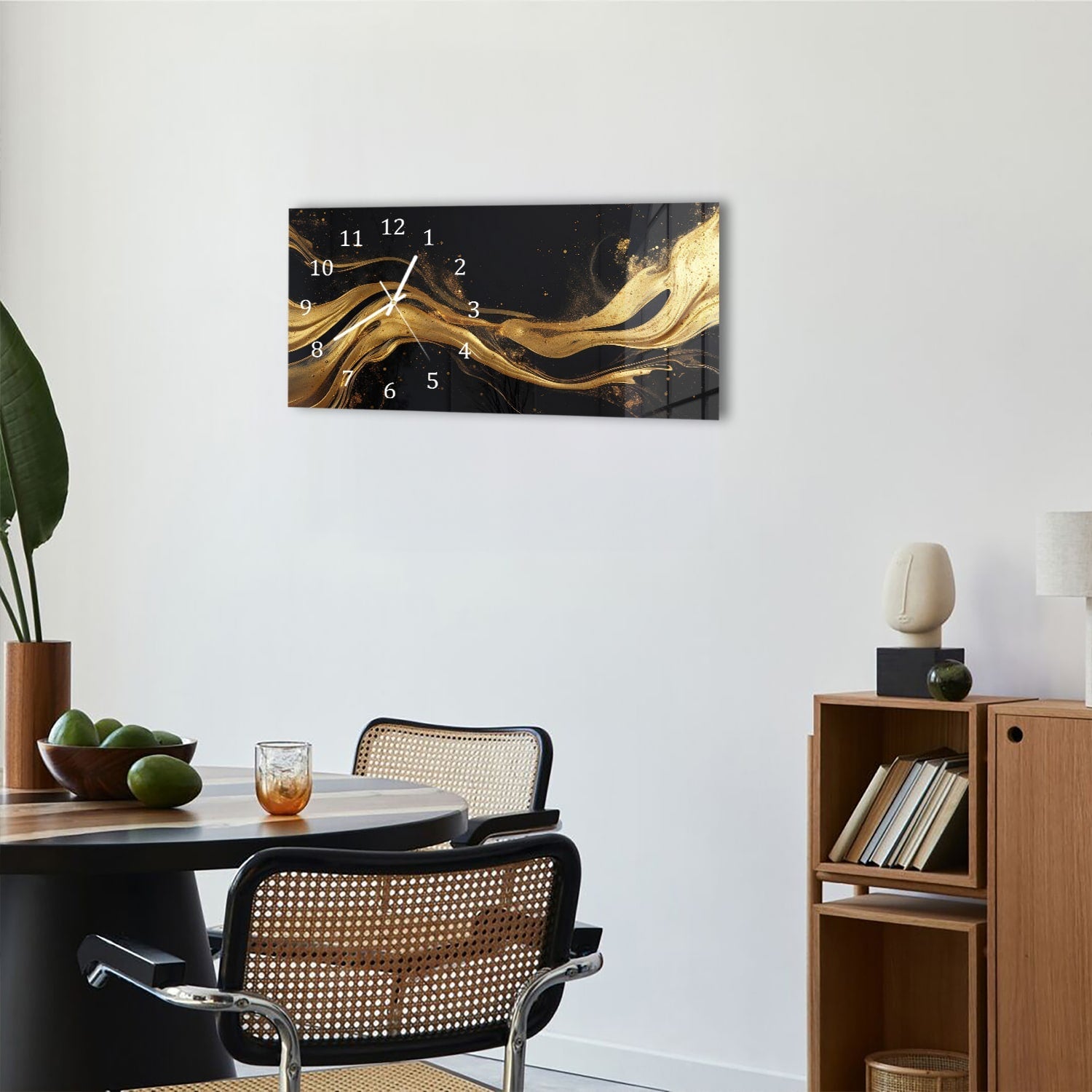 Wandklok 60x30 - Gehard Glas - Abstracte luxe goud-zwart achtergrond