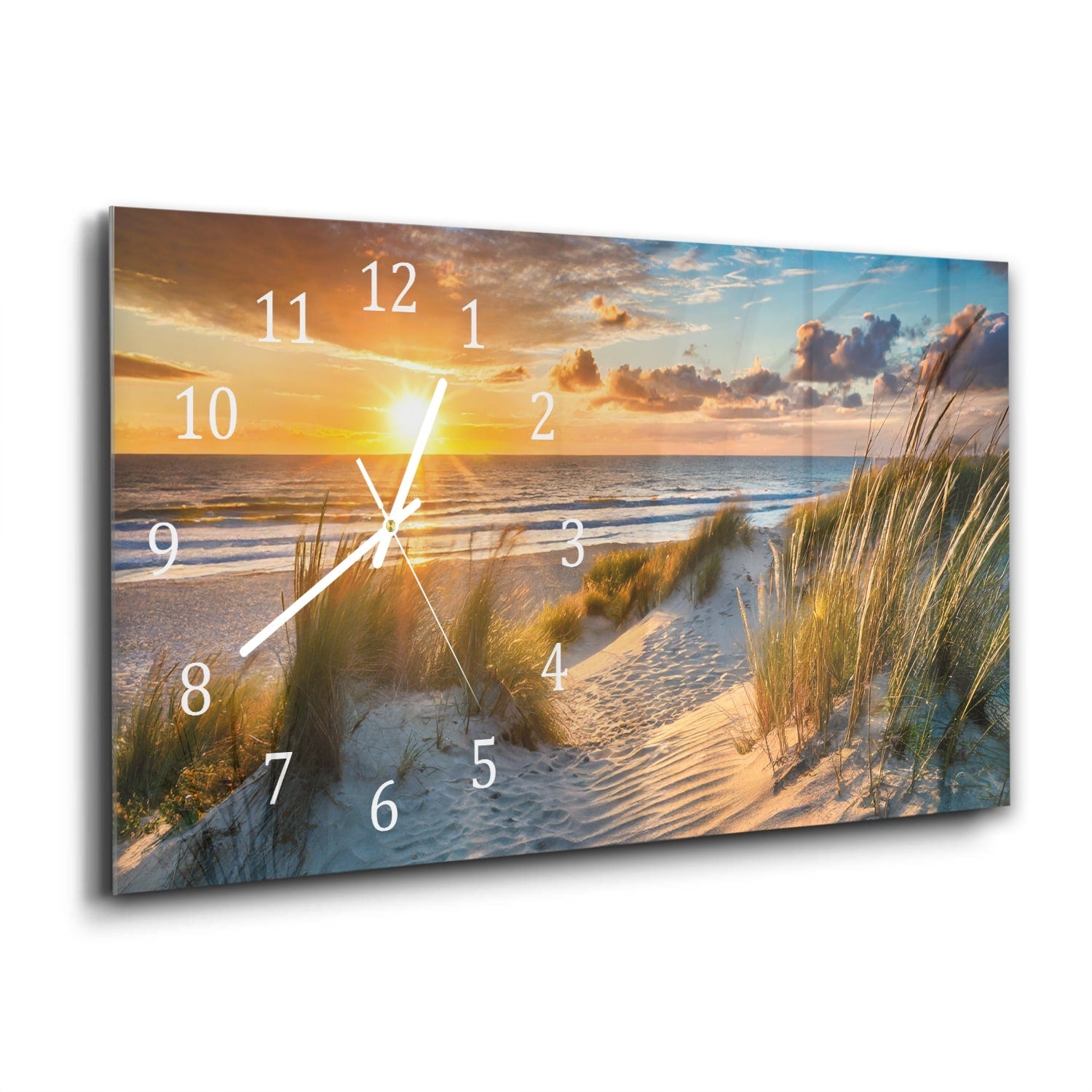 Wandklok 60x30 - Gehard Glas - Zonsondergang bij Duinen