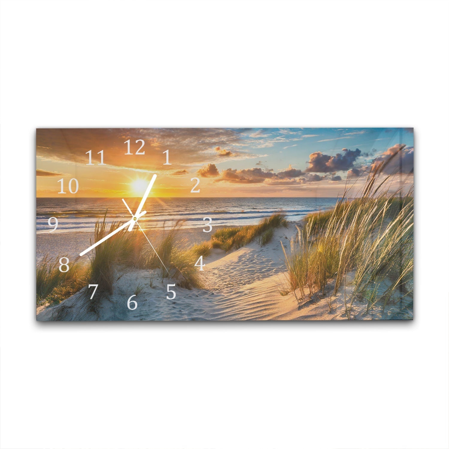 Wandklok 60x30 - Gehard Glas - Zonsondergang bij Duinen