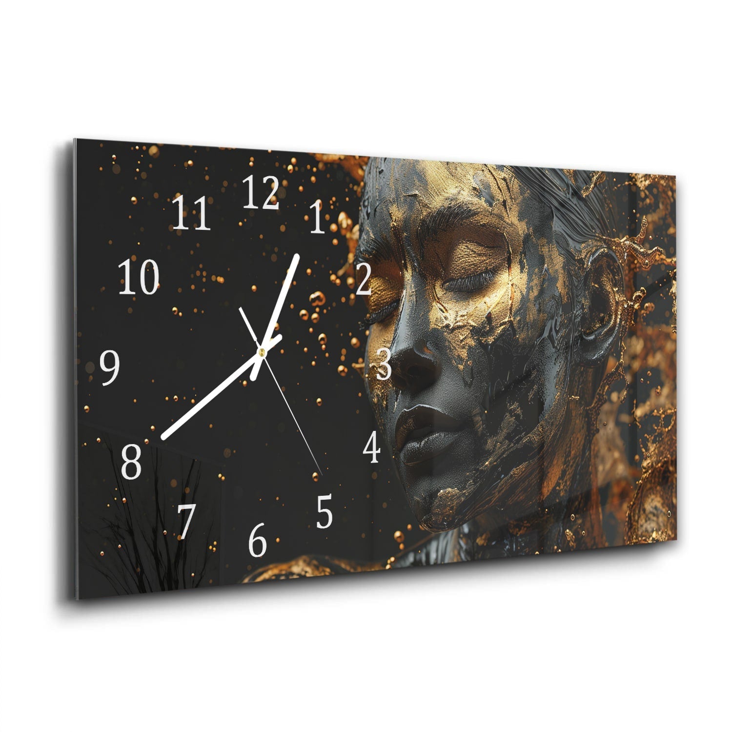 Wandklok 60x30 - Gehard Glas - Vrouw met Gouden Make-up