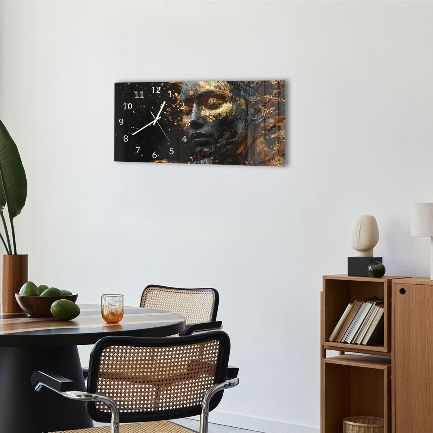 Wandklok 60x30 - Gehard Glas - Vrouw met Gouden Make-up