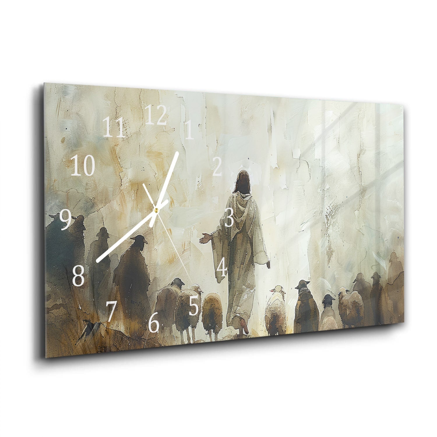 Wandklok 60x30 - Gehard Glas - Waterverf Schilderij Jezus