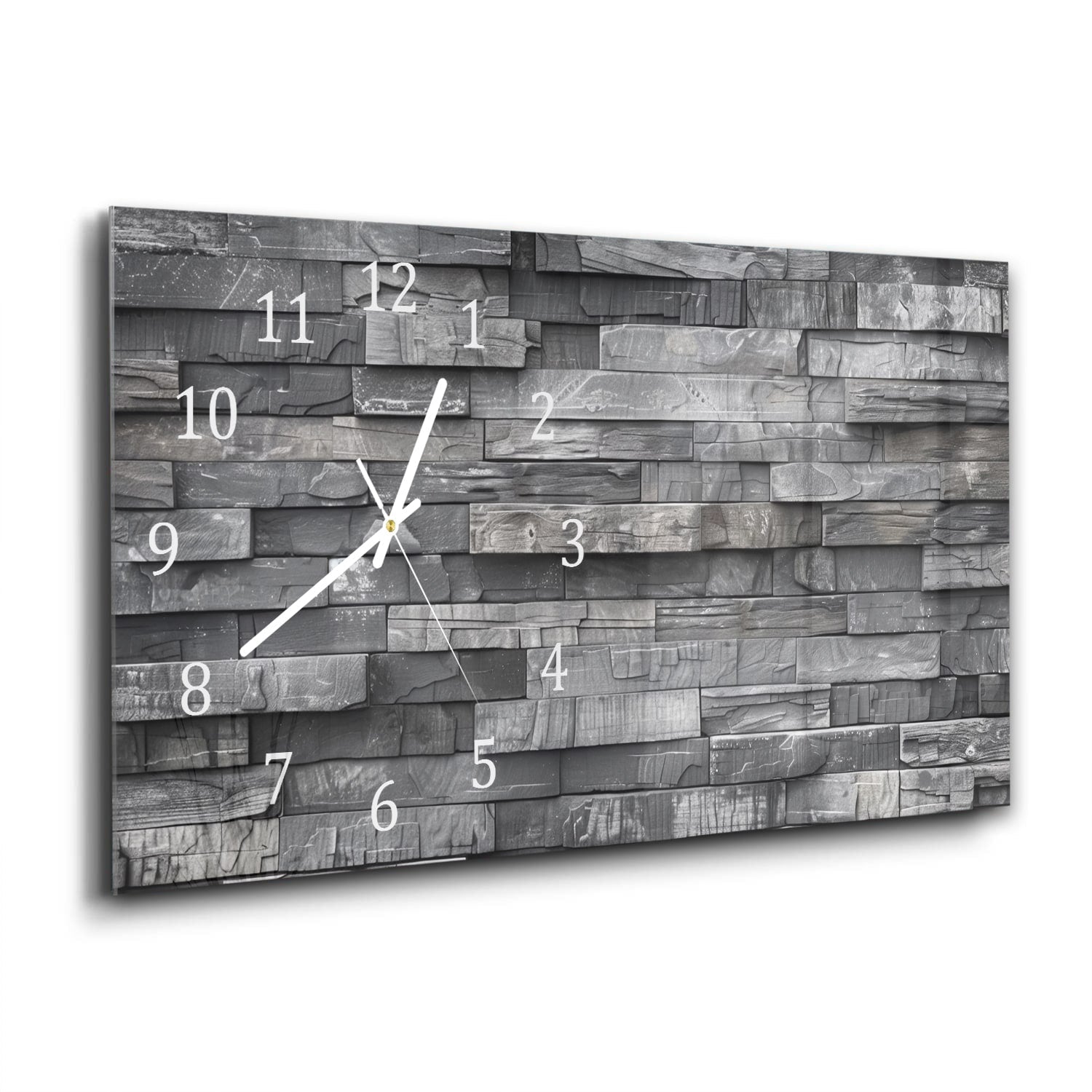 Wandklok 60x30 - Gehard Glas - Stenen Muur Zwart-Wit