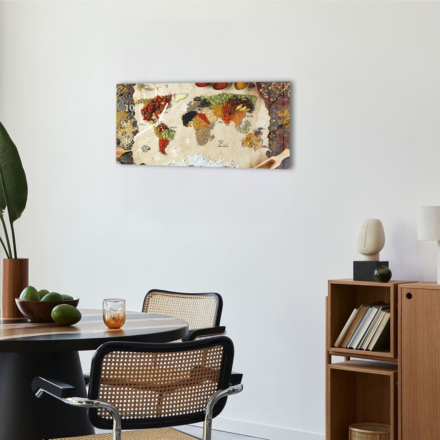 Wandklok 60x30 - Gehard Glas - Wereldkaart van Specerijen