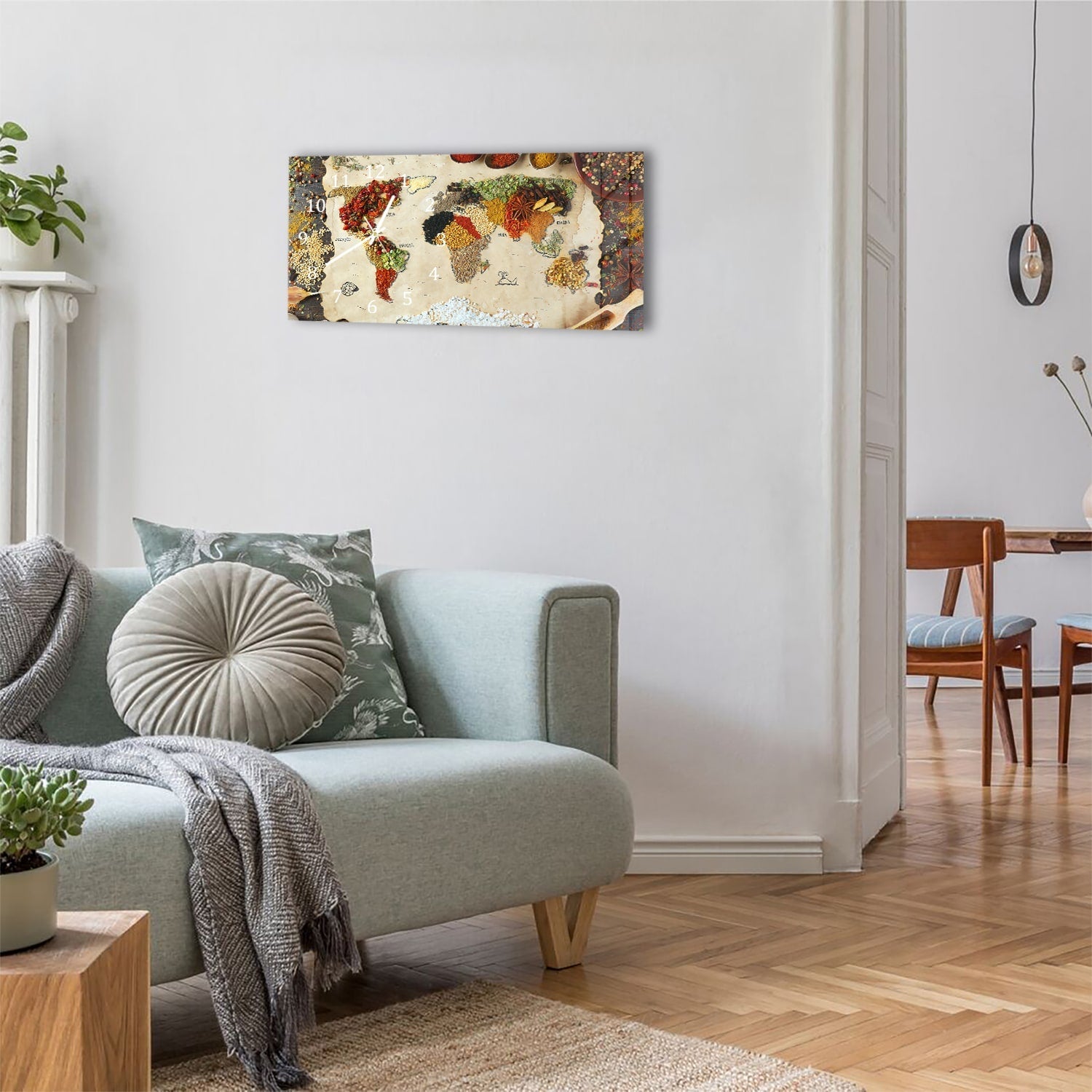 Wandklok 60x30 - Gehard Glas - Wereldkaart van Specerijen