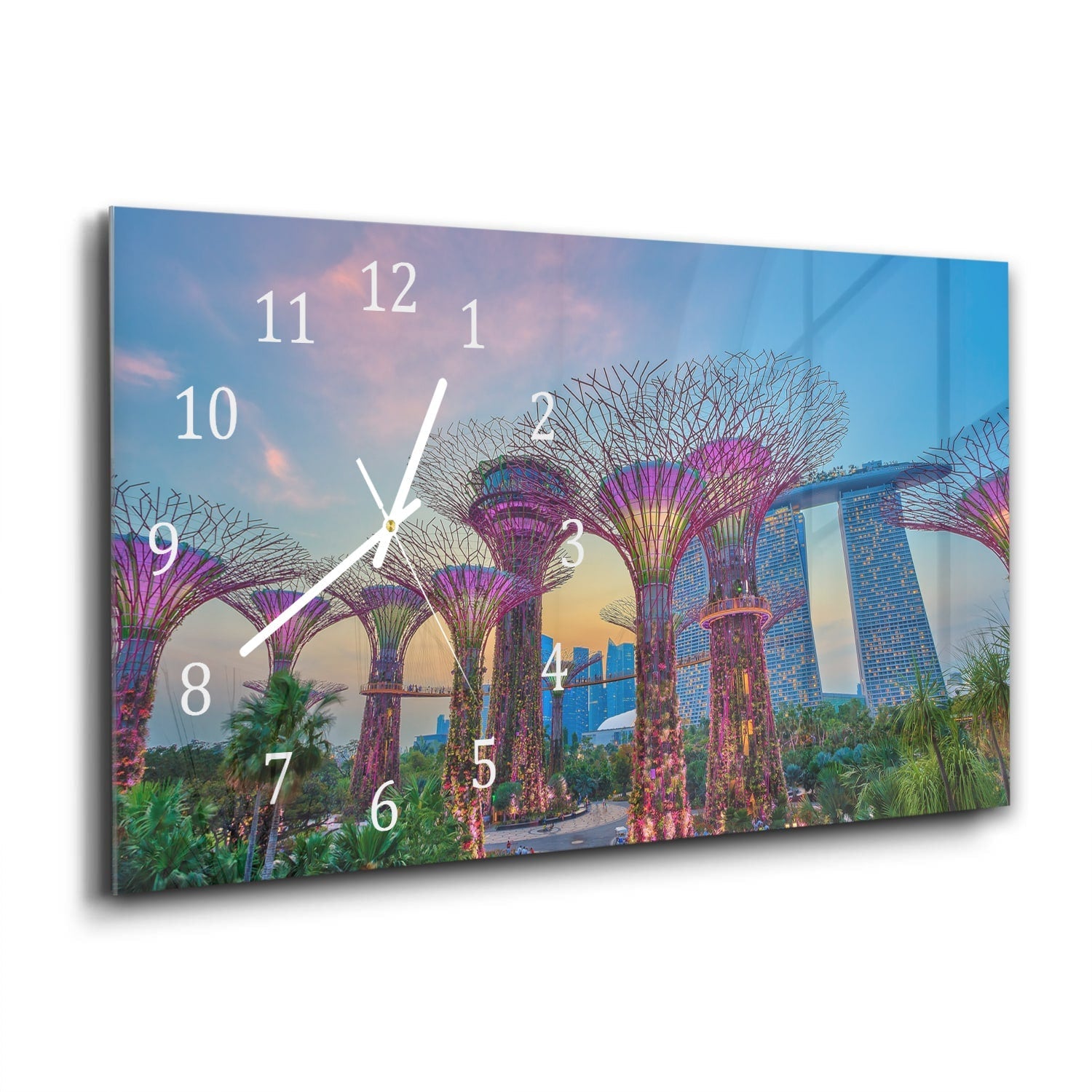 Wandklok 60x30 - Gehard Glas - Zonsondergang in Singapore