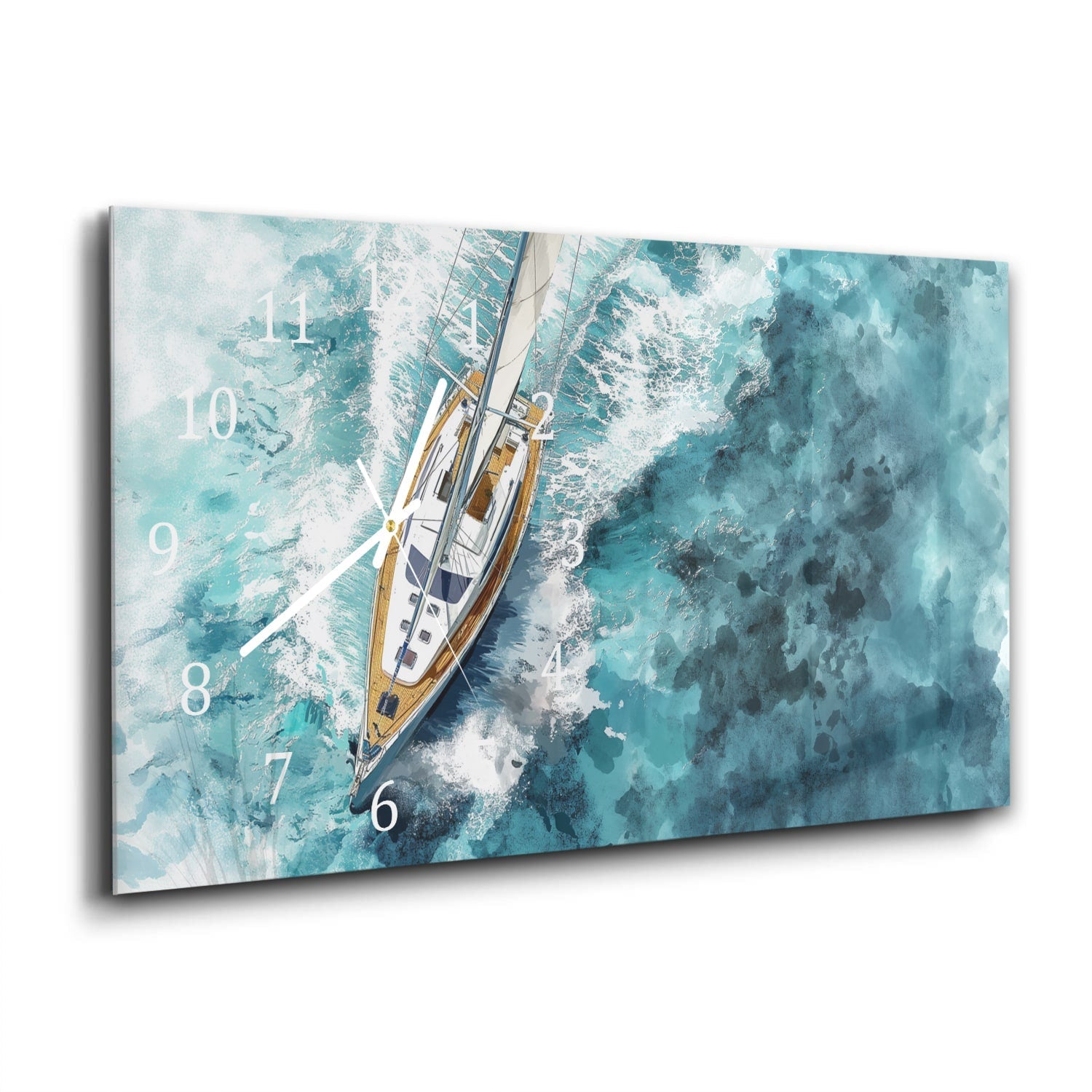 Wandklok 60x30 - Gehard Glas - Waterverf Schilderij Zeilboot