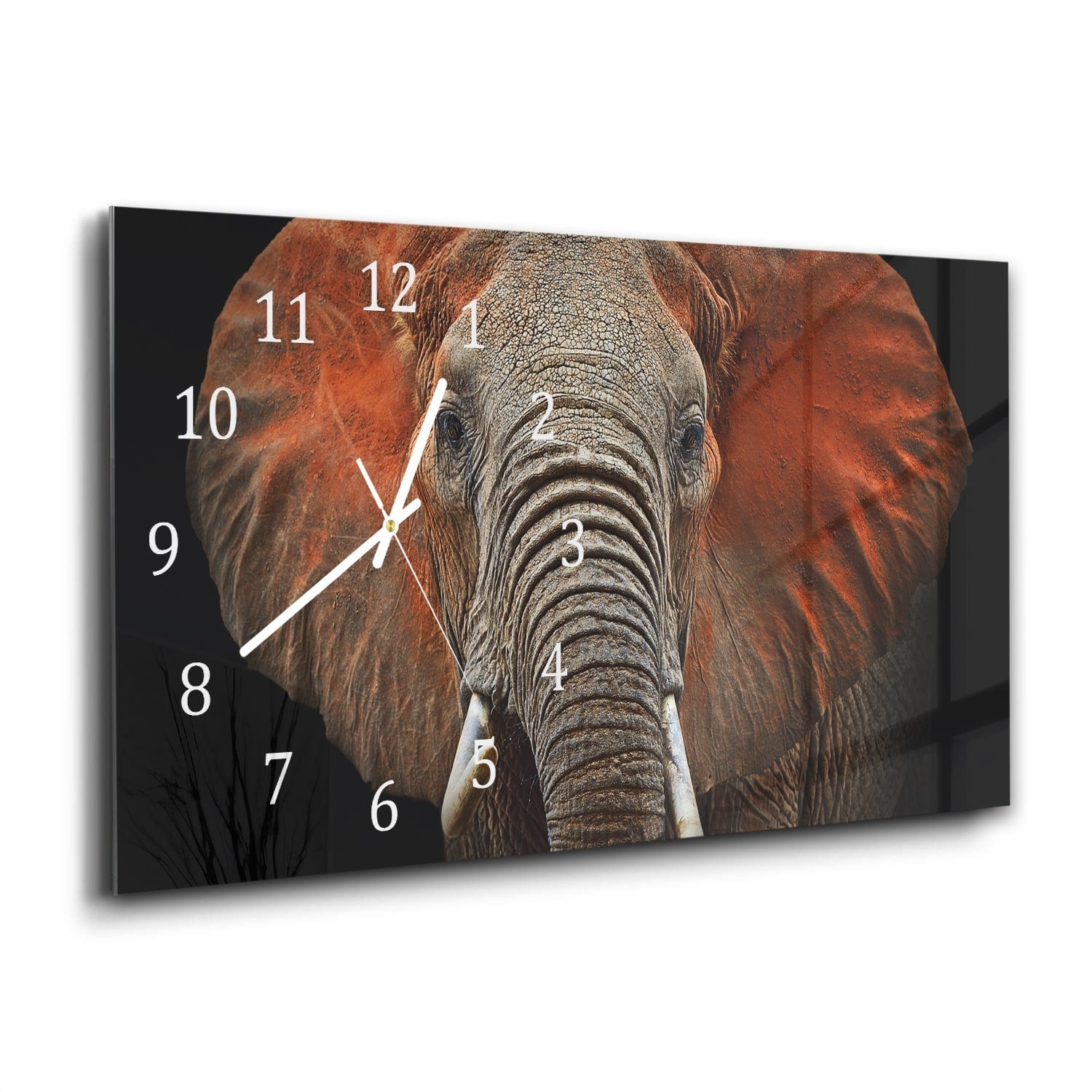 Wandklok 60x30 - Gehard Glas - Olifanten in Tsavo