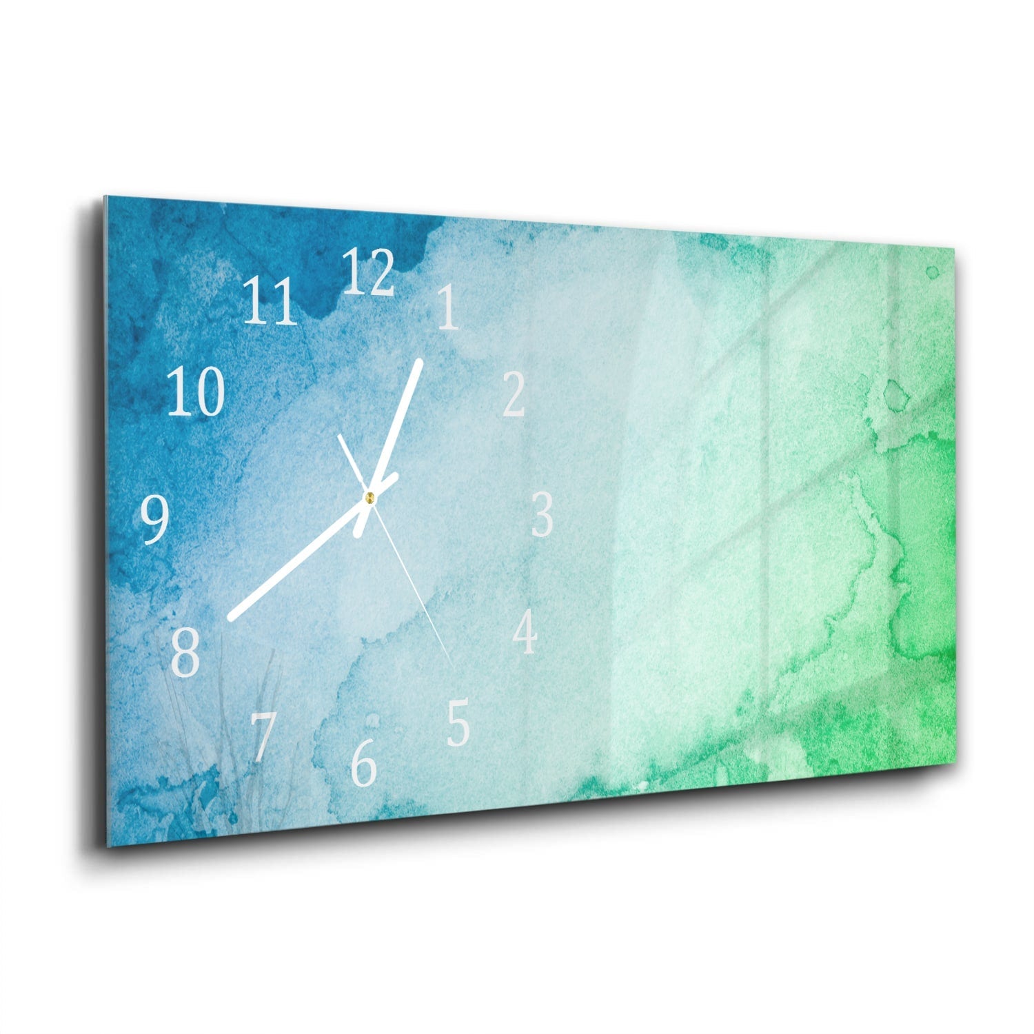 Wandklok 60x30 - Gehard Glas - Groen-Blauwe Waterverf