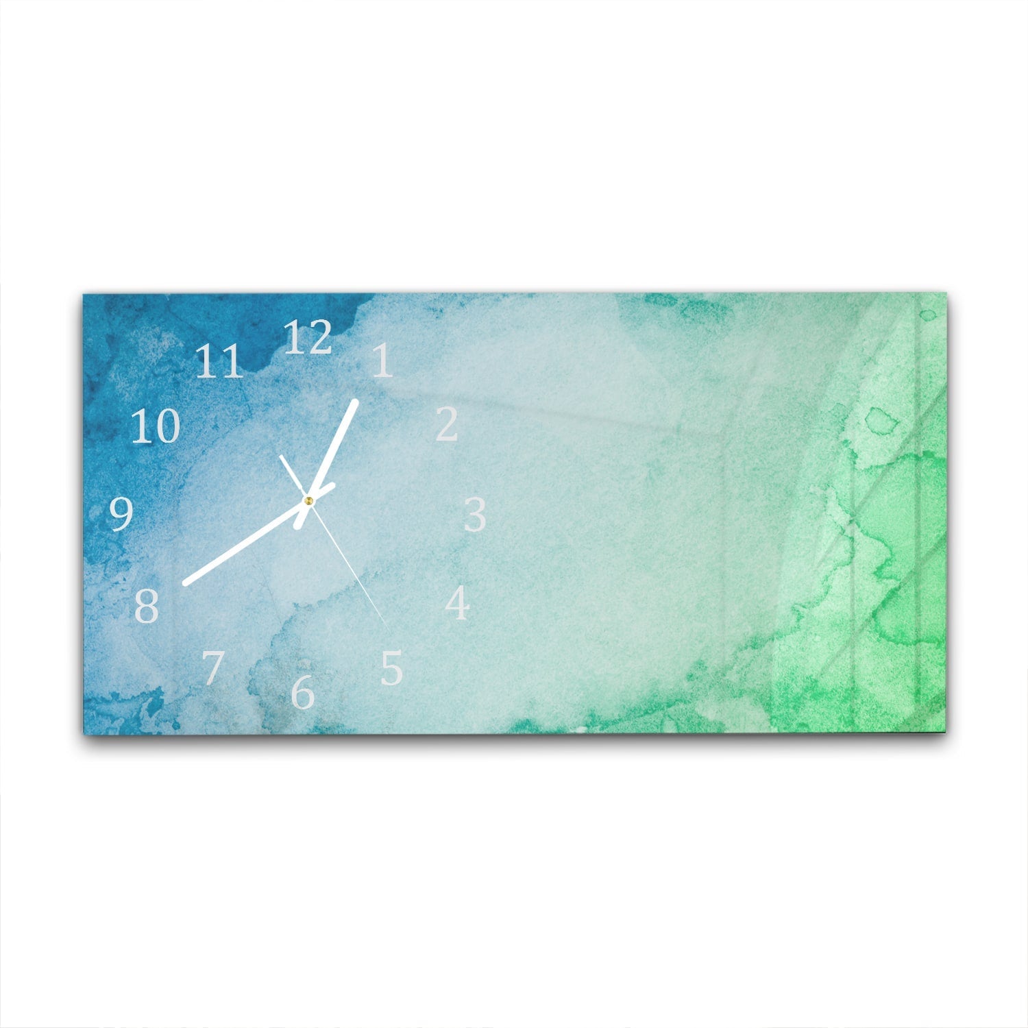 Wandklok 60x30 - Gehard Glas - Groen-Blauwe Waterverf