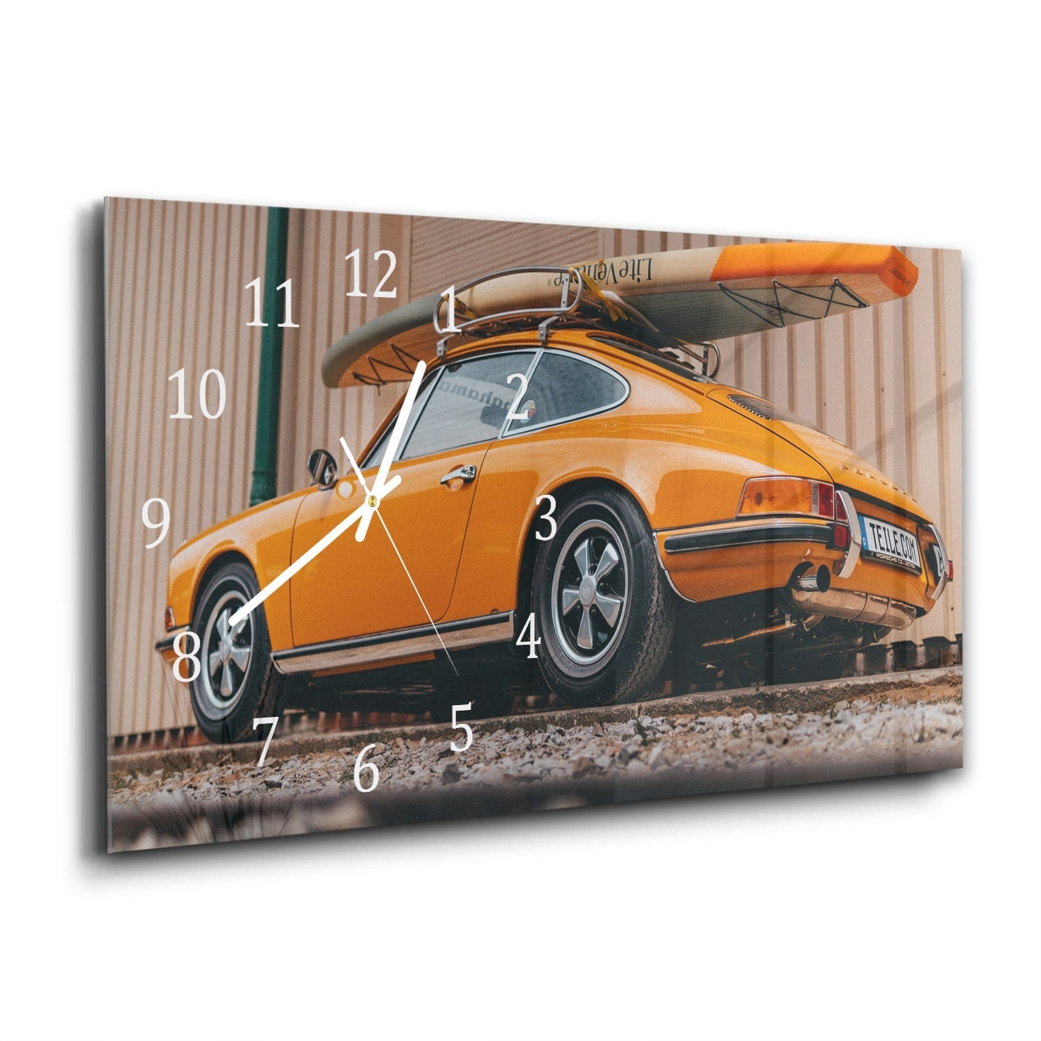 Wandklok 60x30 - Gehard Glas - Porsche met Surfboard