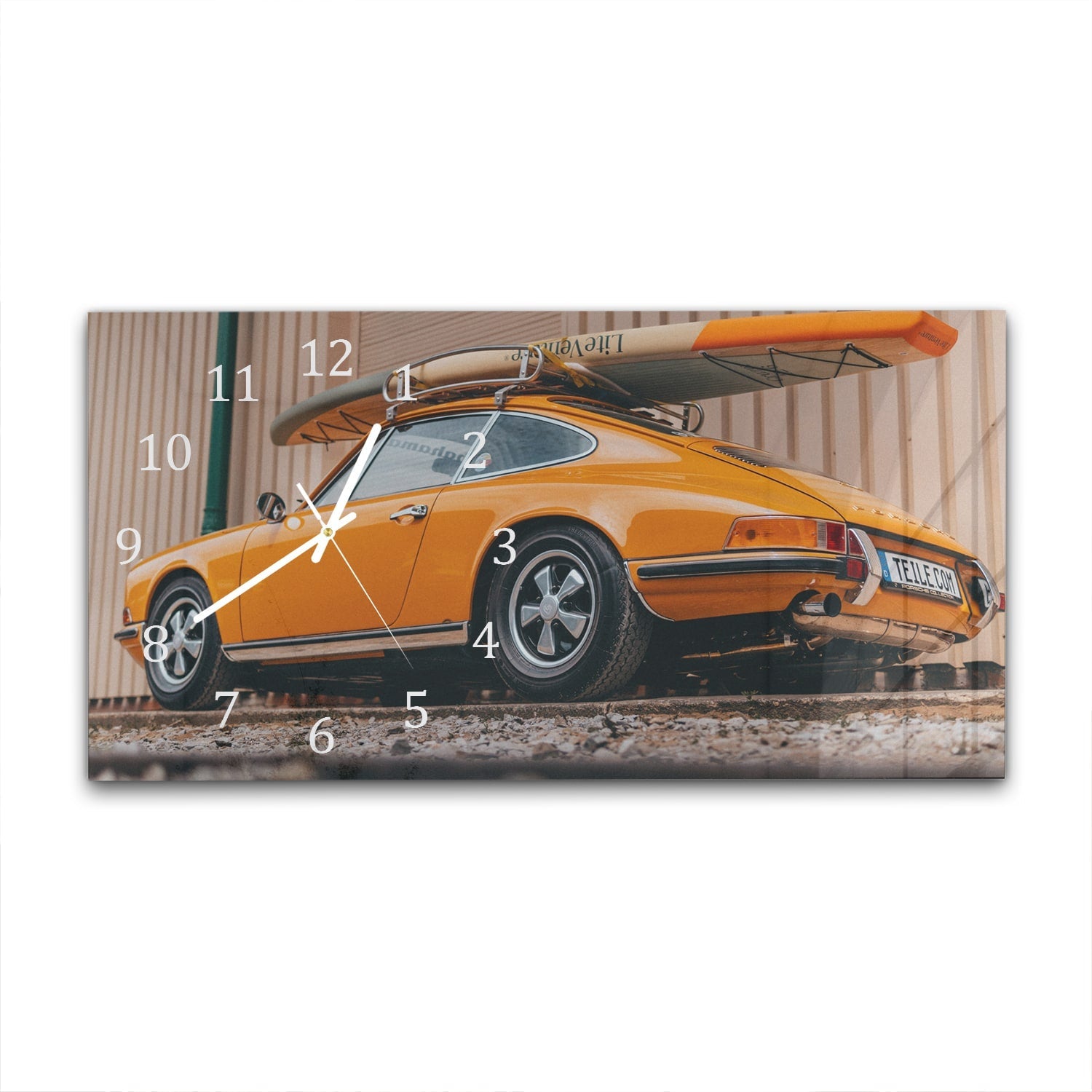 Wandklok 60x30 - Gehard Glas - Porsche met Surfboard