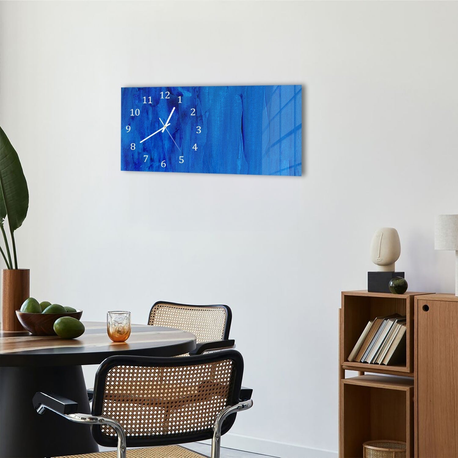 Wandklok 60x30 - Gehard Glas - Blauw Abstractie