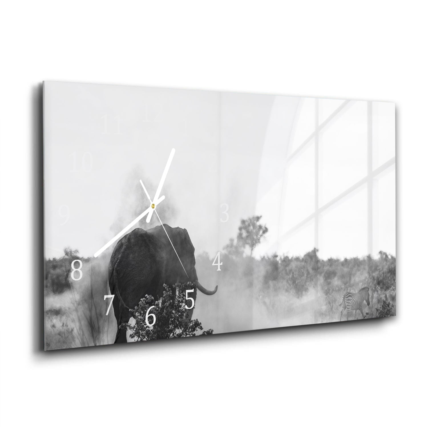 Wandklok 60x30 - Gehard Glas - Olifant in Zwart-Wit