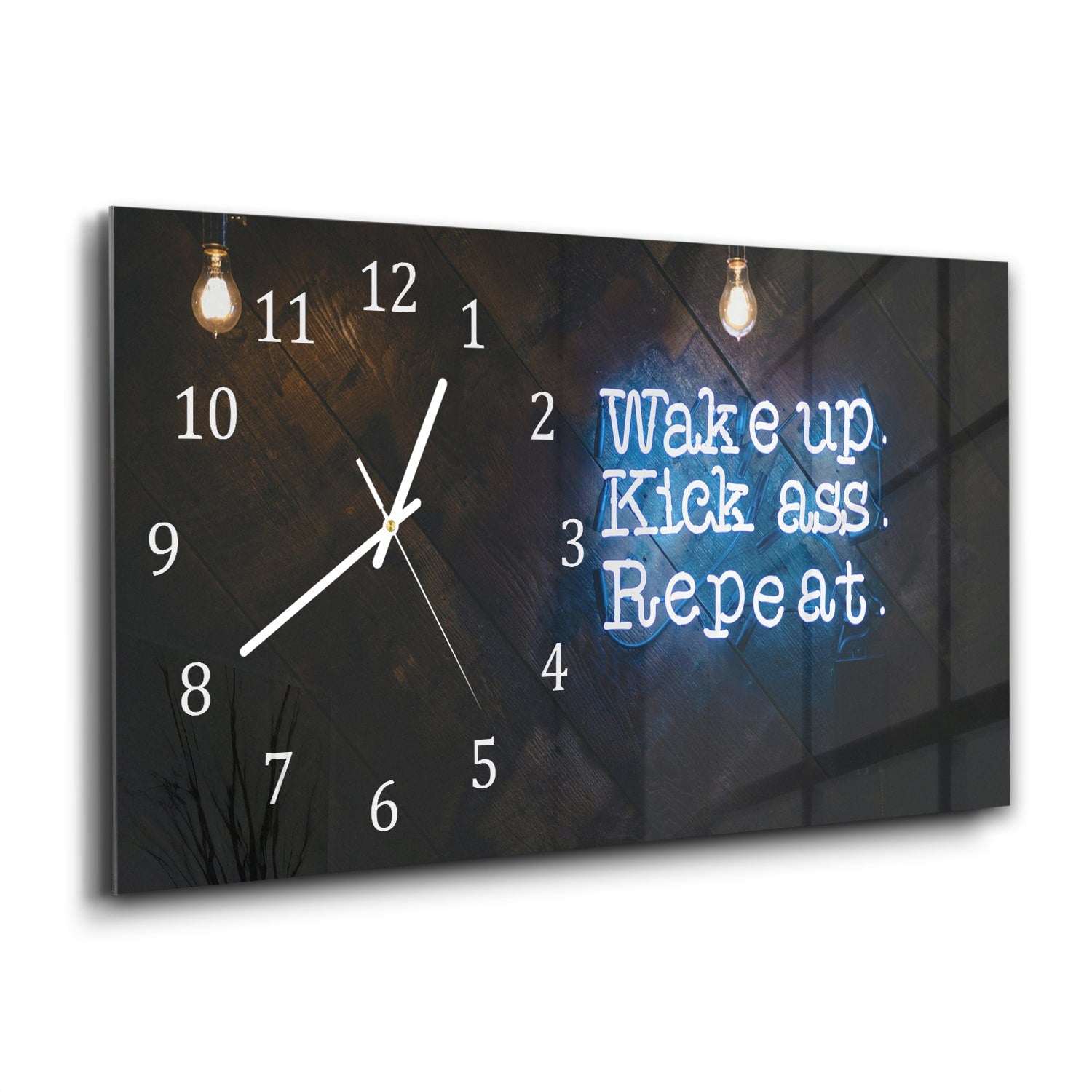 Wandklok 60x30 - Gehard Glas - Wake up, Kick ass, Repeat