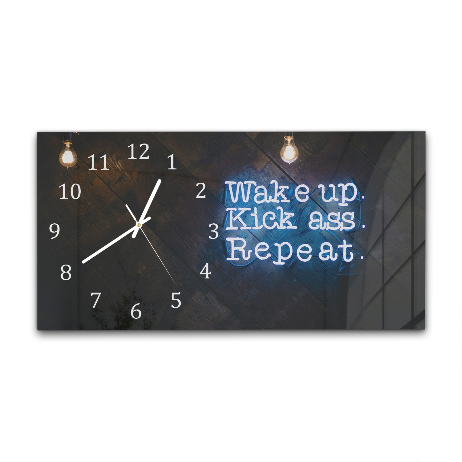 Wandklok 60x30 - Gehard Glas - Wake up, Kick ass, Repeat