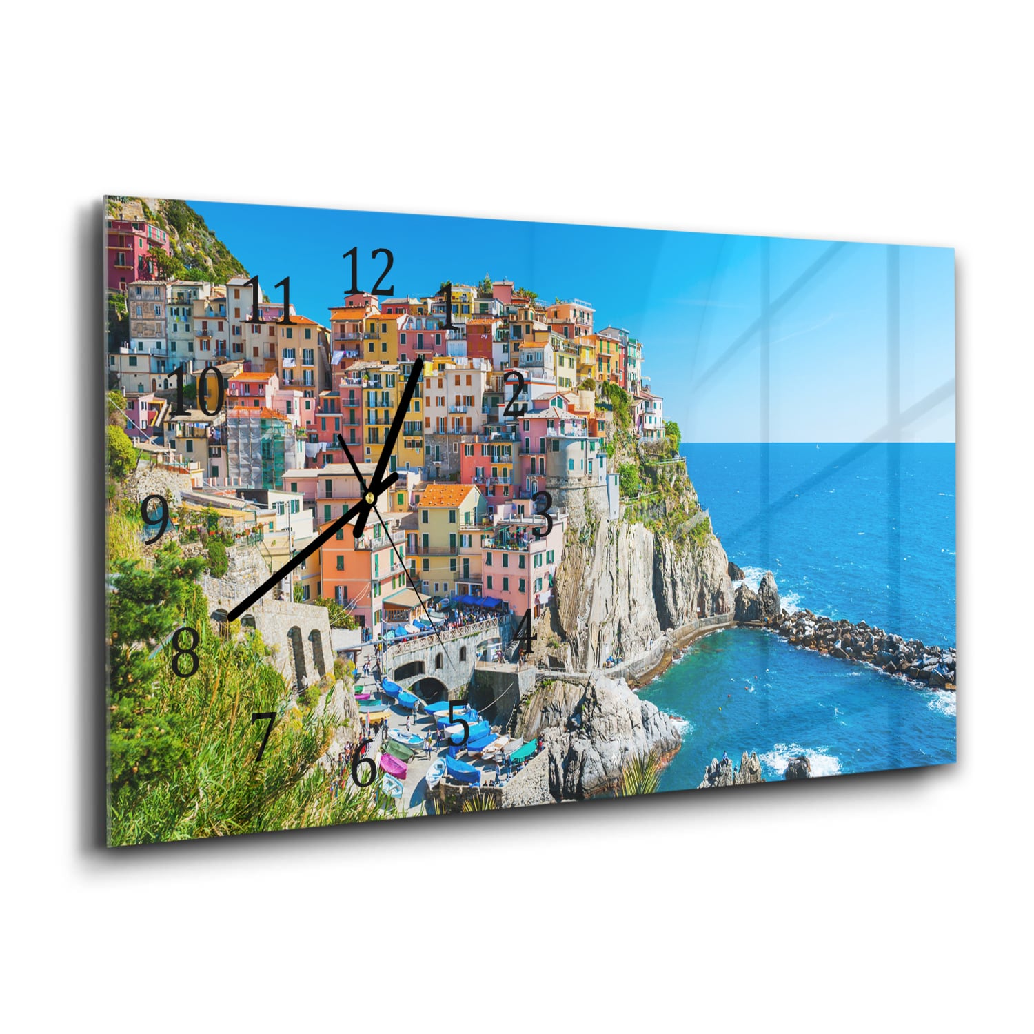 Wandklok 60x30 - Gehard Glas - Kleurrijk Cinque Terre aan de Kust