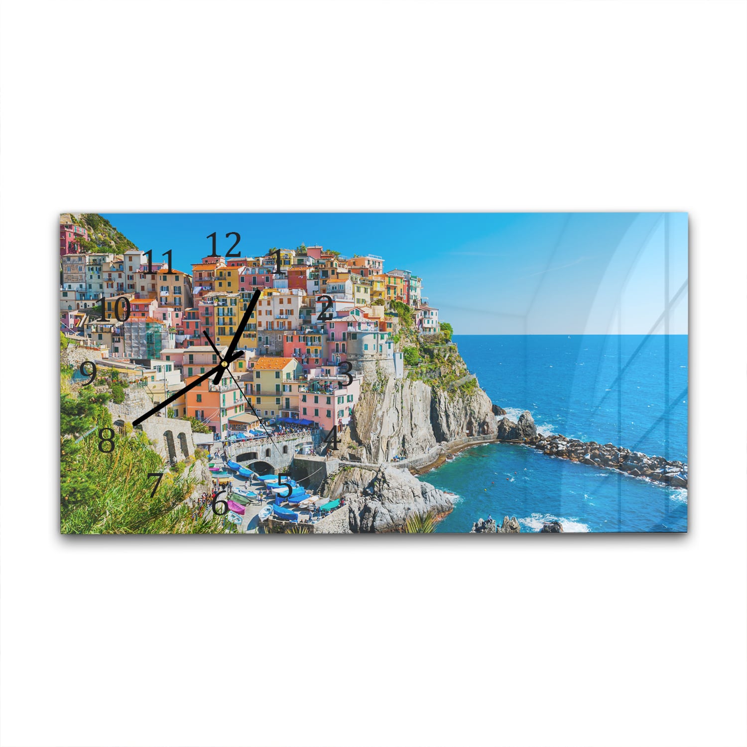 Wandklok 60x30 - Gehard Glas - Kleurrijk Cinque Terre aan de Kust