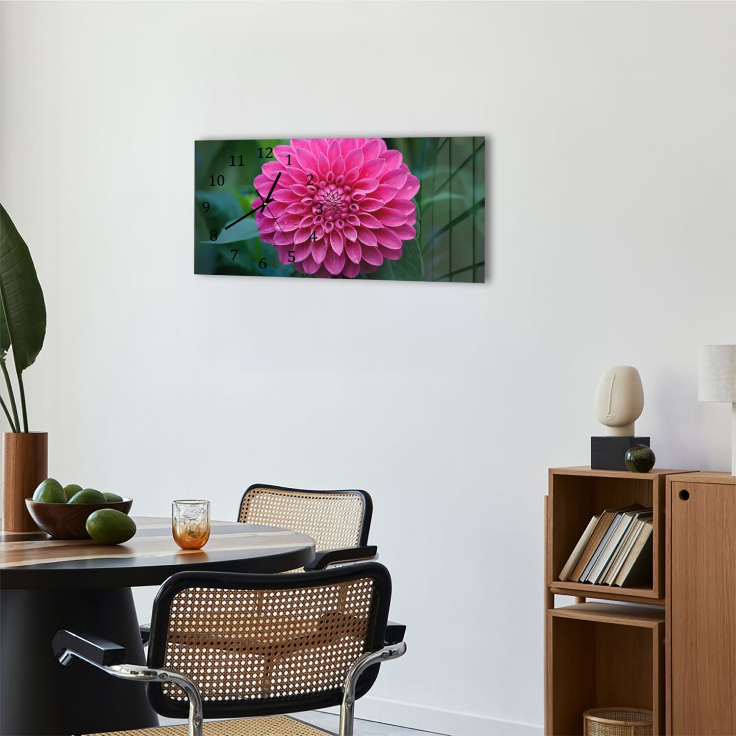 Wandklok 60x30 - Gehard Glas - Roze Dahlia