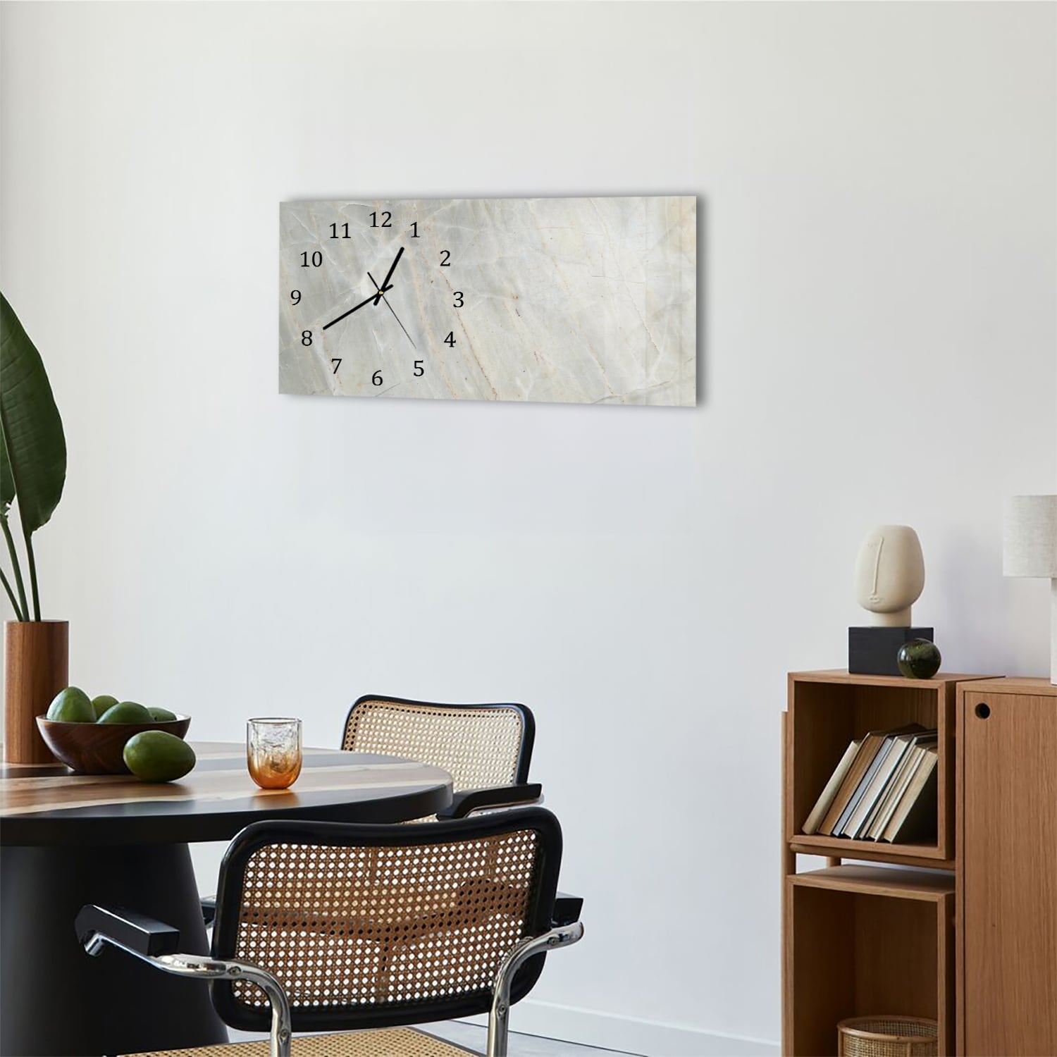 Wandklok 60x30 - Gehard Glas - Lichtgrijs Marmer