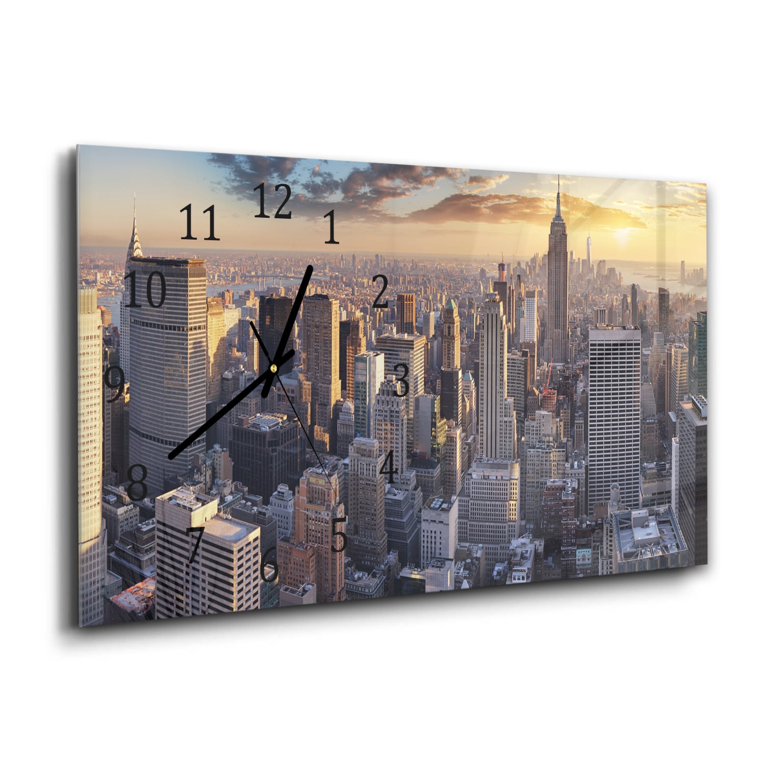 Wandklok 60x30 - Gehard Glas - Zonsondergang over New York City