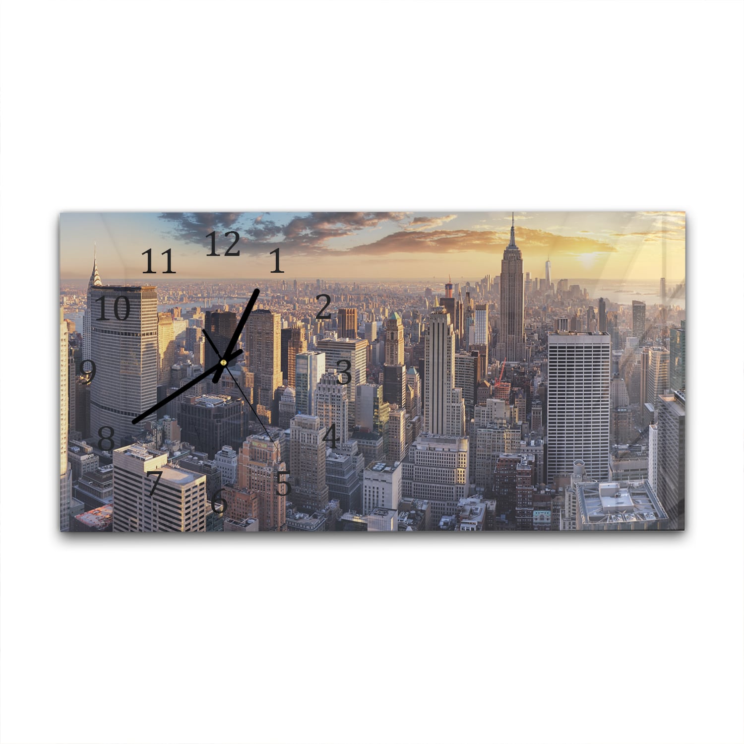 Wandklok 60x30 - Gehard Glas - Zonsondergang over New York City