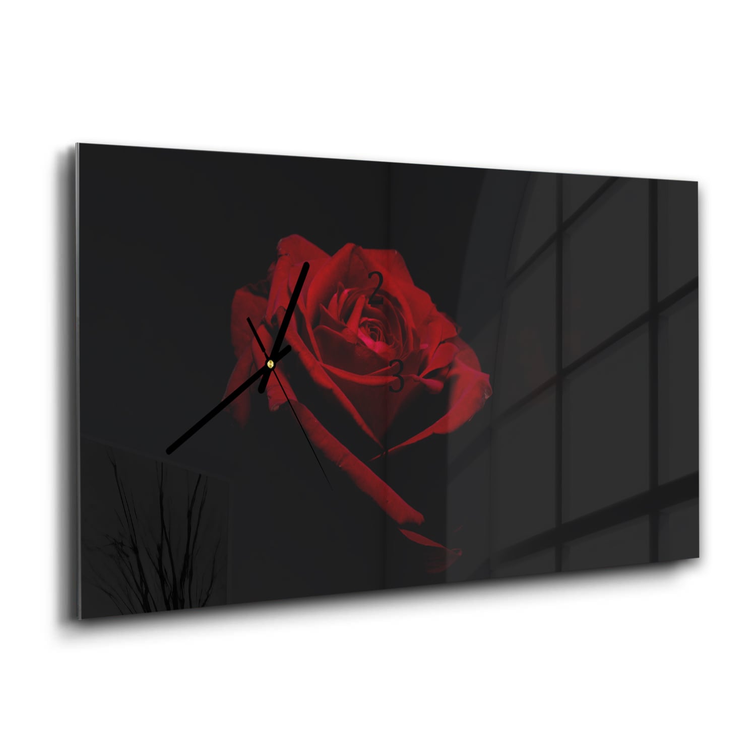 Wandklok 60x30 - Gehard Glas - Rode Roos In Het Donker