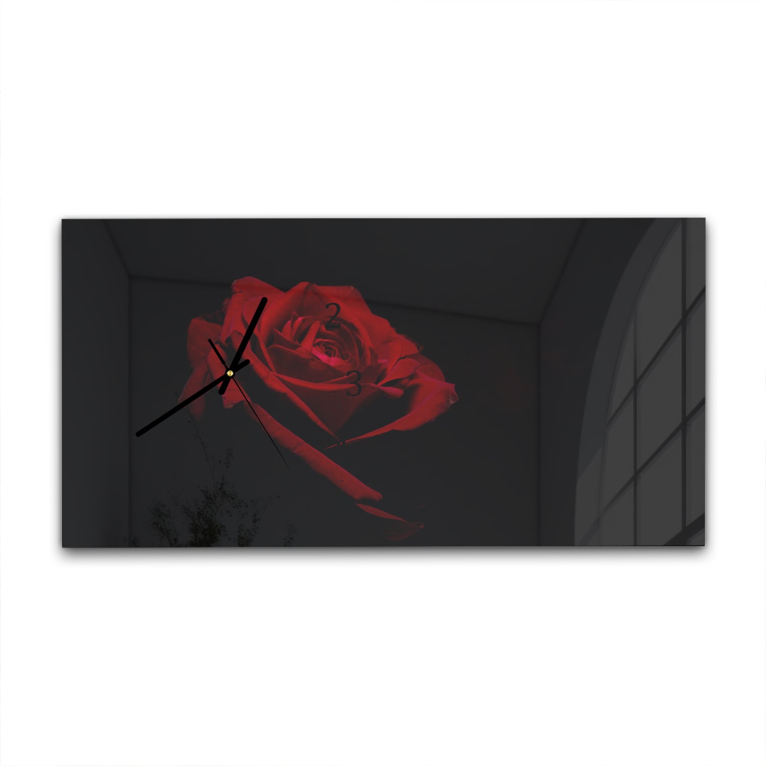 Wandklok 60x30 - Gehard Glas - Rode Roos In Het Donker