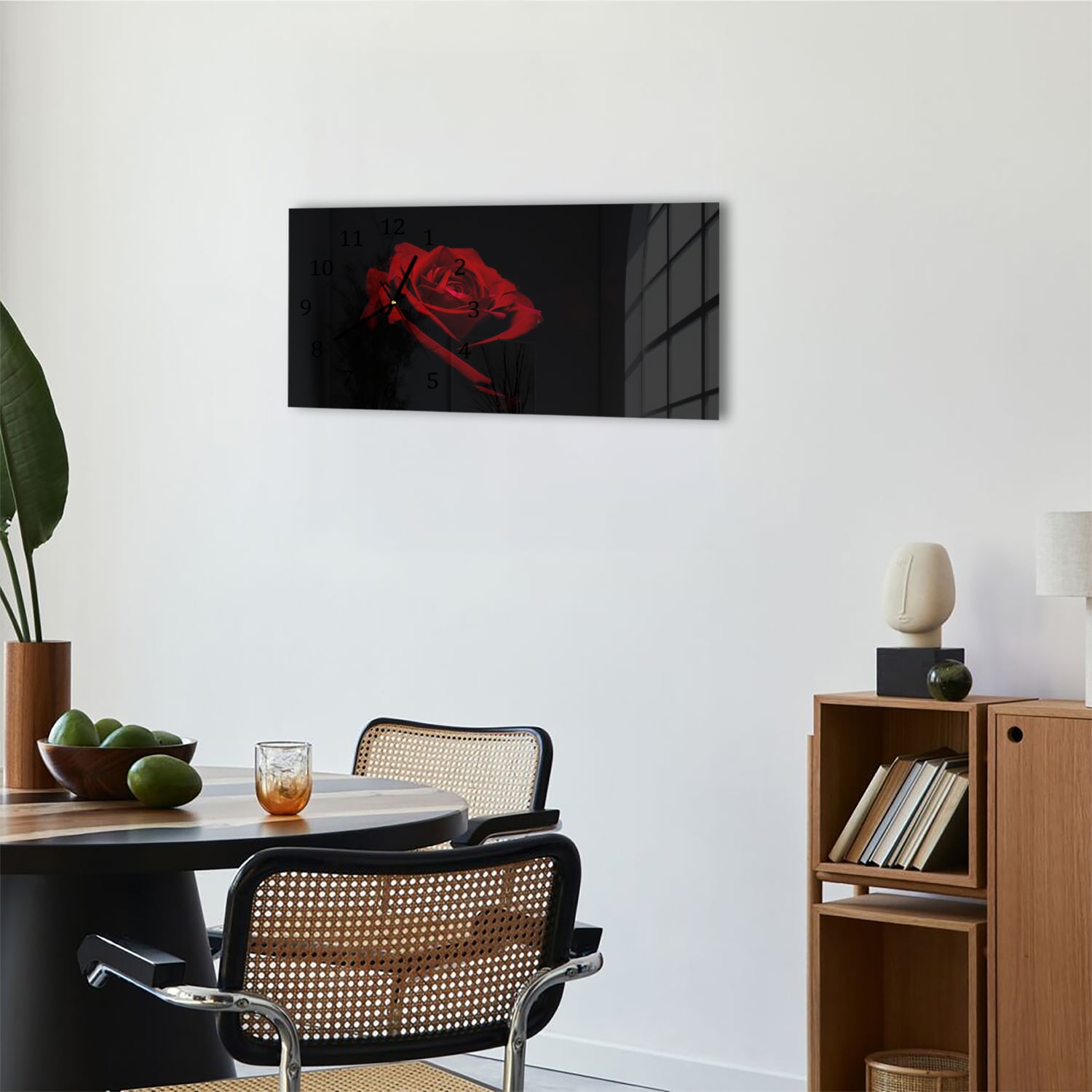 Wandklok 60x30 - Gehard Glas - Rode Roos In Het Donker