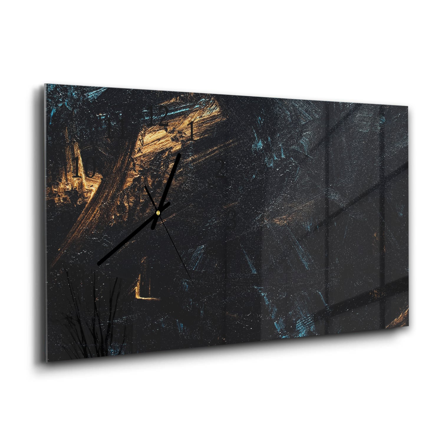 Wandklok 60x30 - Gehard Glas - Abstracte Zwart-Gouden Achtergrond