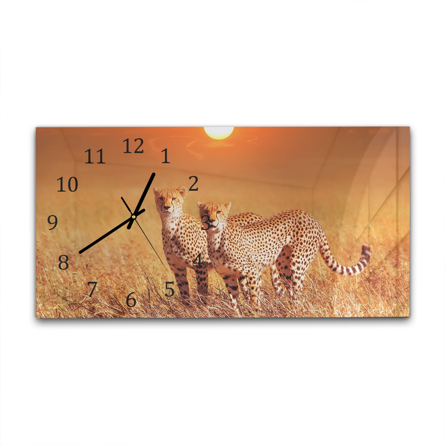 Wandklok 60x30 - Gehard Glas - Twee Cheetahs