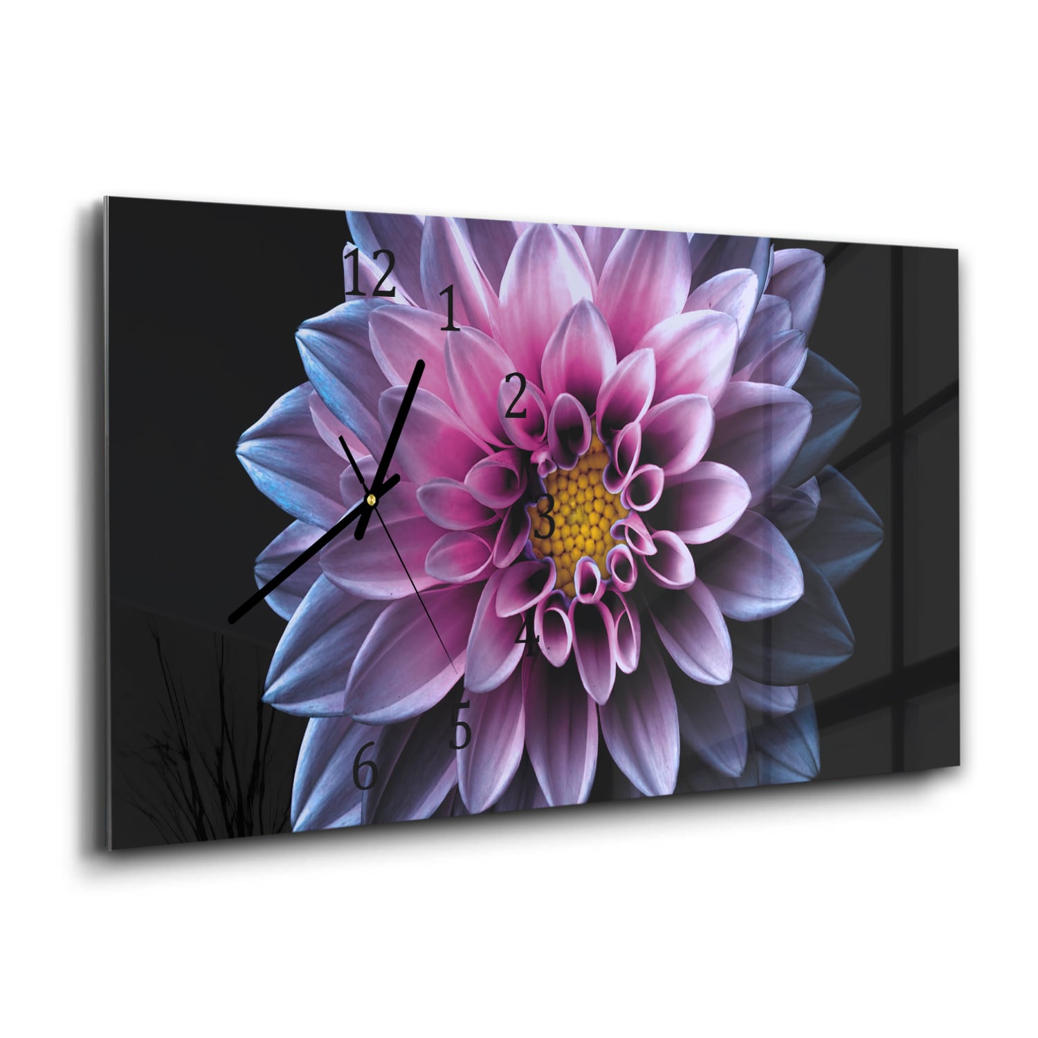 Wandklok 60x30 - Gehard Glas - Blauw/Roze Dahlia