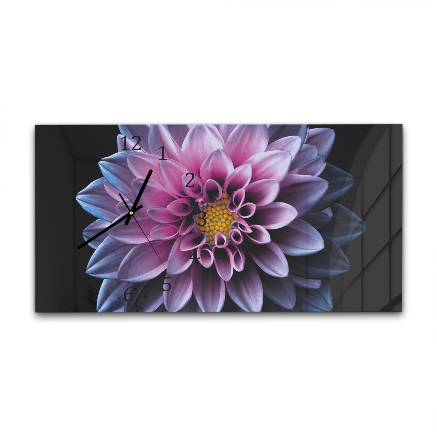 Wandklok 60x30 - Gehard Glas - Blauw/Roze Dahlia