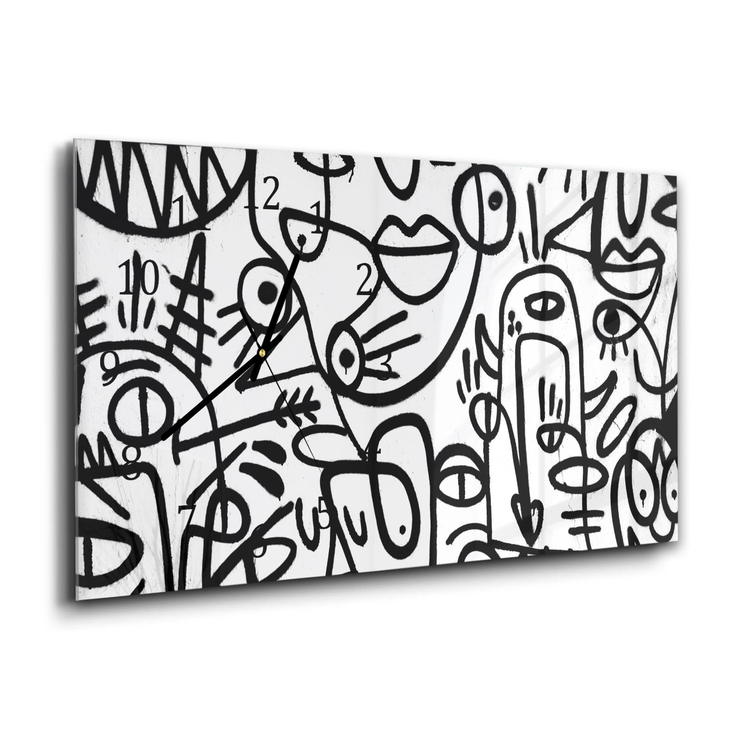 Wandklok 60x30 - Gehard Glas - Zwart-wit Graffiti Patroon