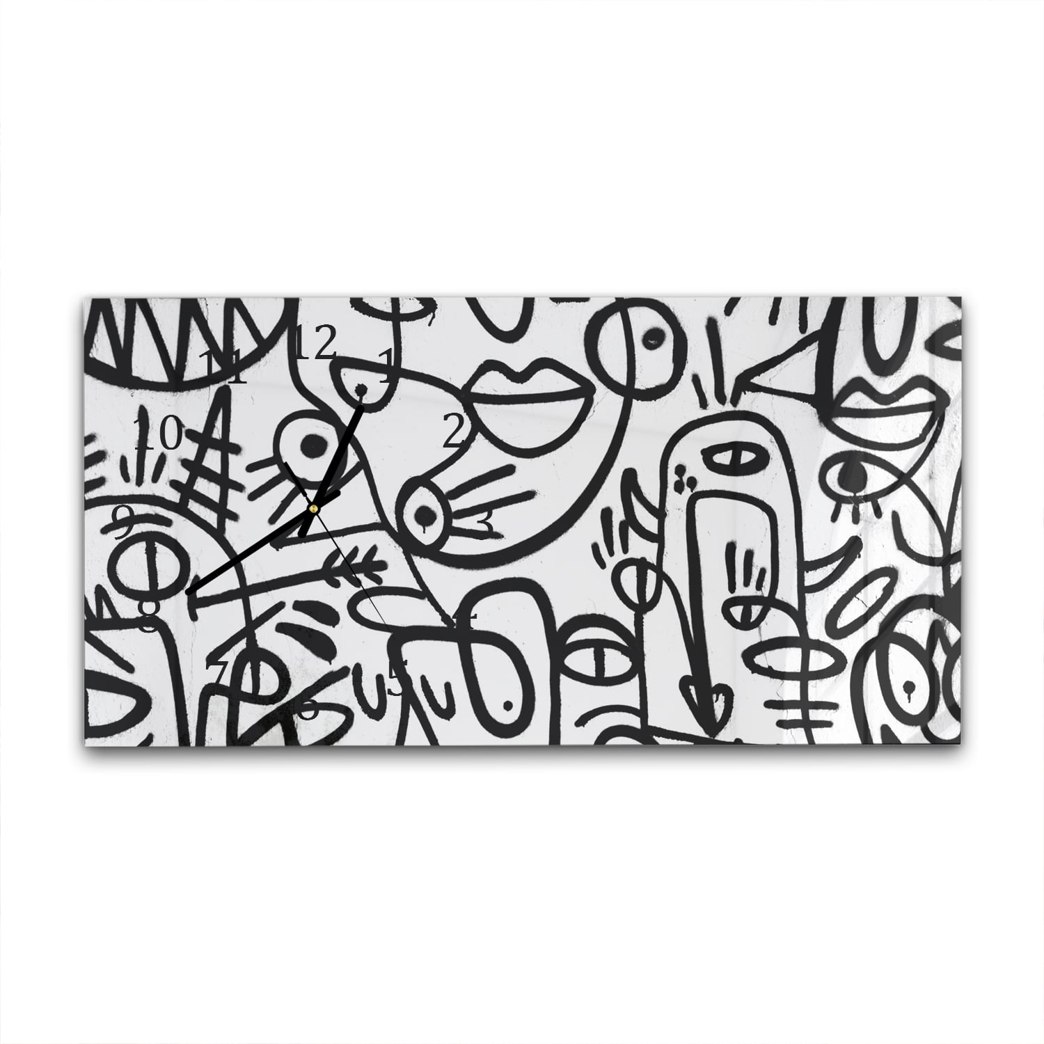 Wandklok 60x30 - Gehard Glas - Zwart-wit Graffiti Patroon