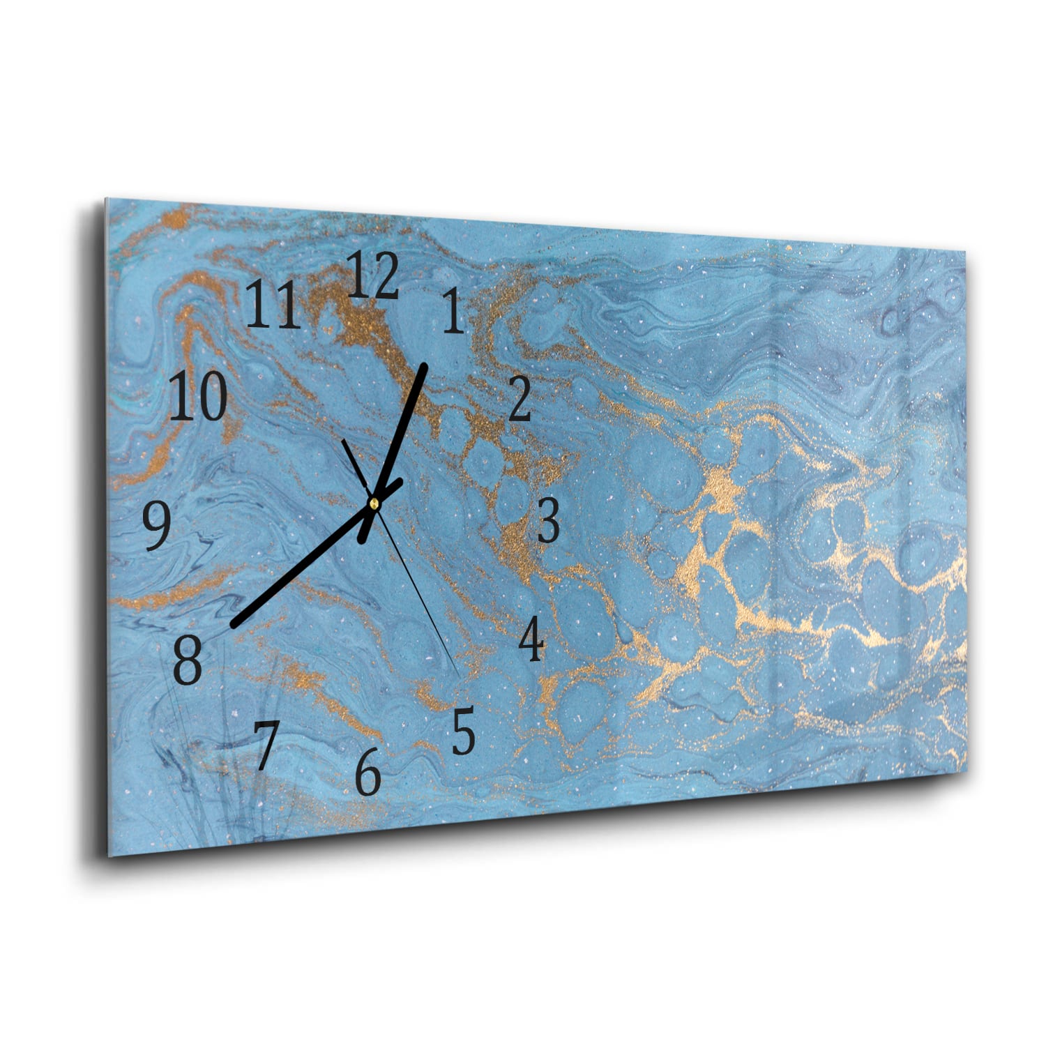 Wandklok 60x30 - Gehard Glas - Goud en Blauw Marmer