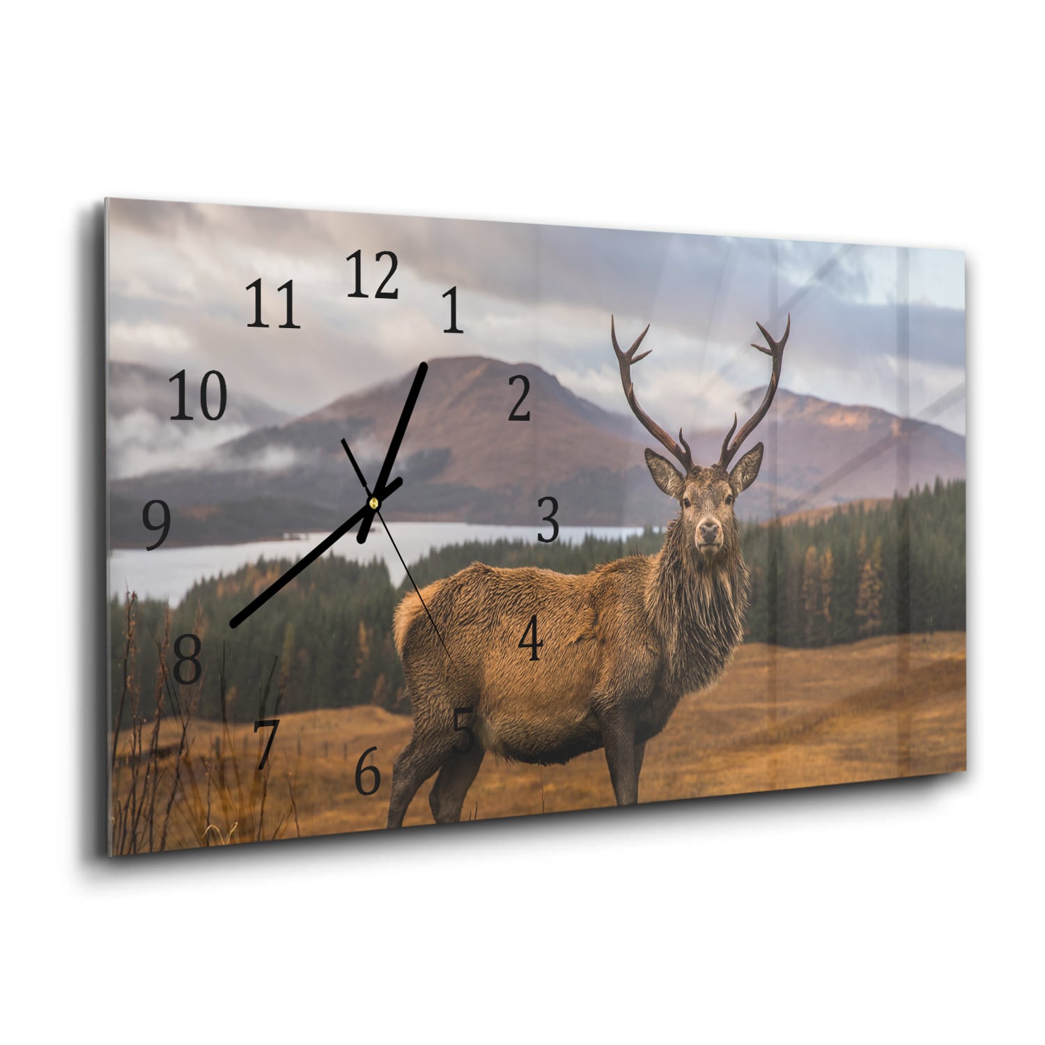 Wandklok 60x30 - Gehard Glas - Wild Schots Hert