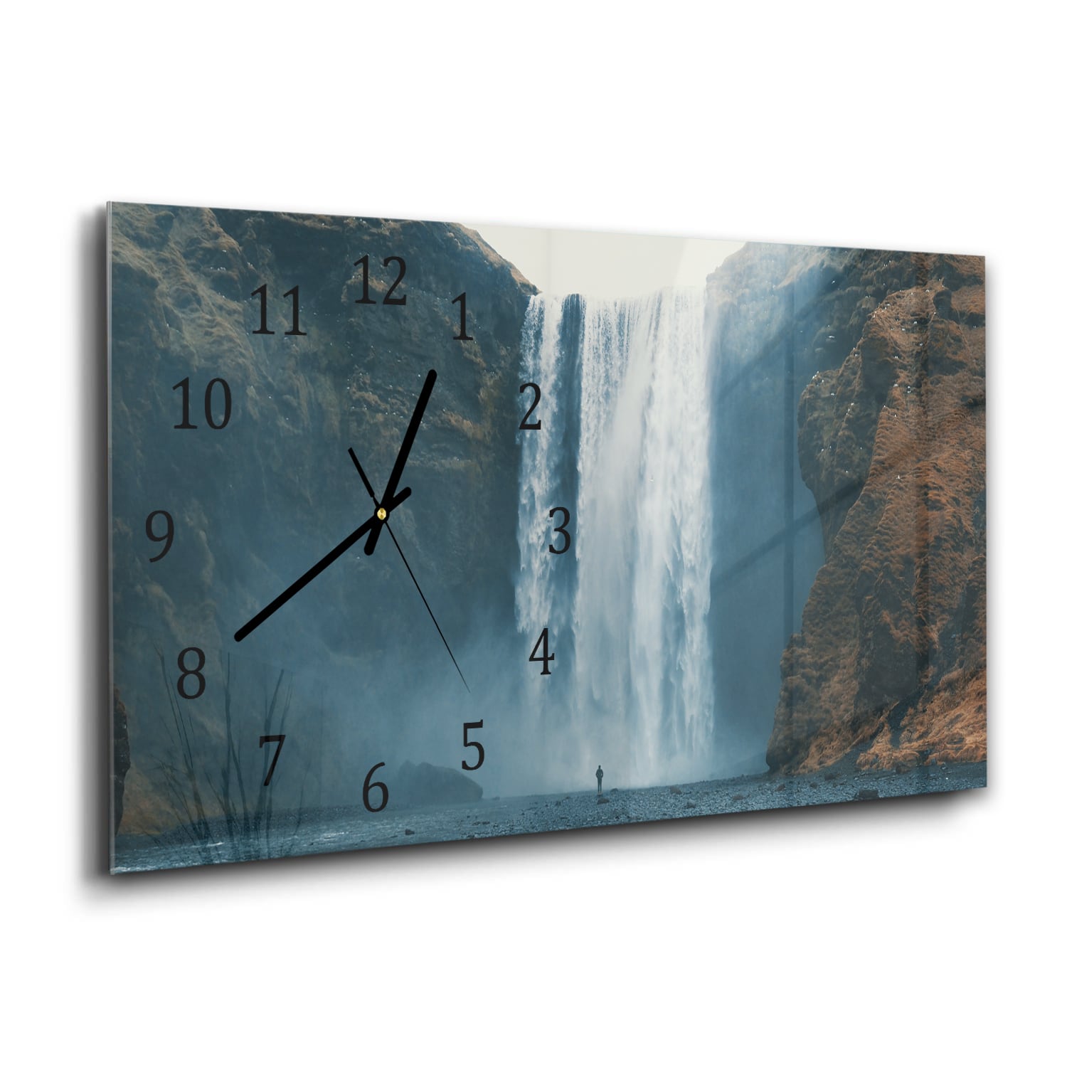 Wandklok 60x30 - Gehard Glas - Waterval bij Skogafoss