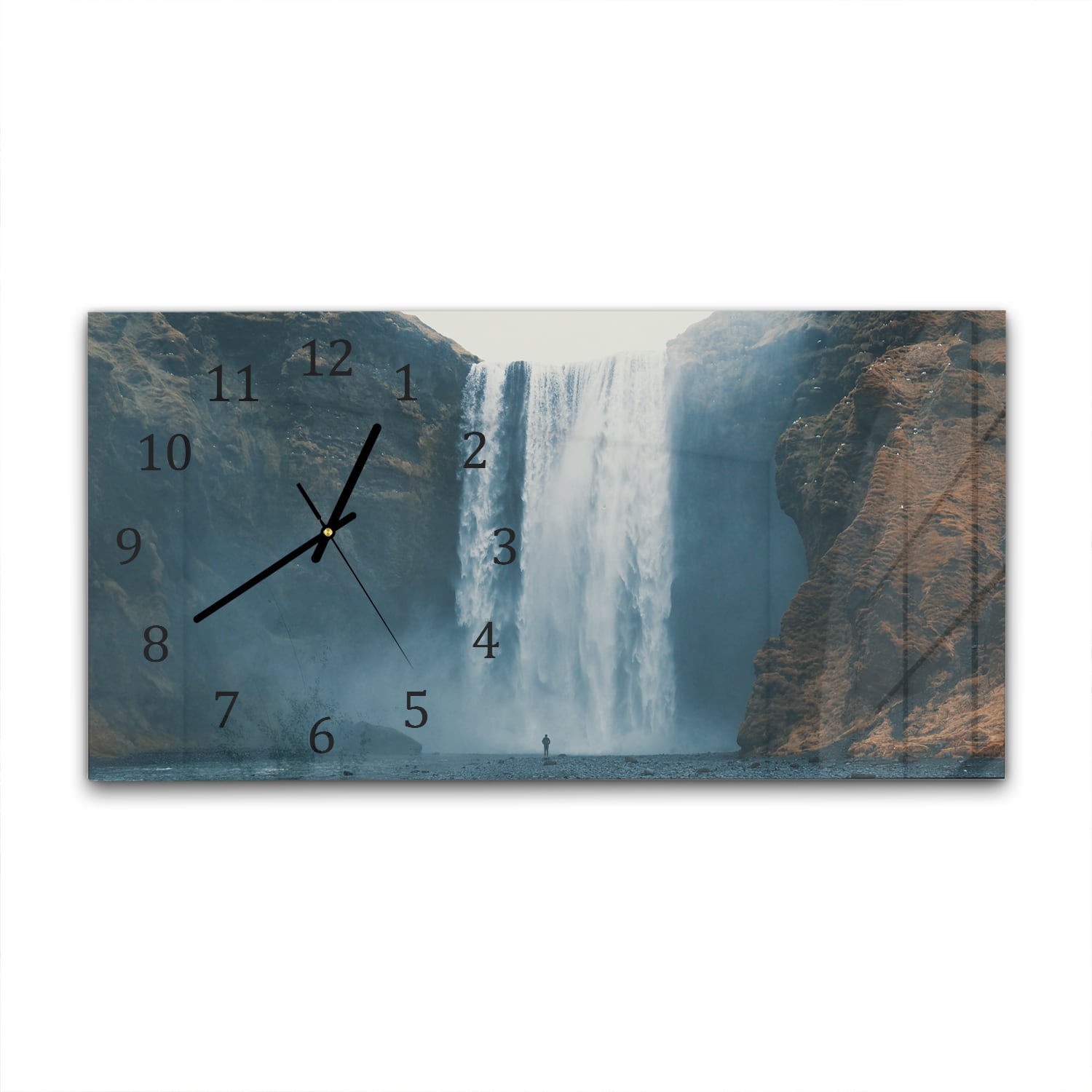 Wandklok 60x30 - Gehard Glas - Waterval bij Skogafoss