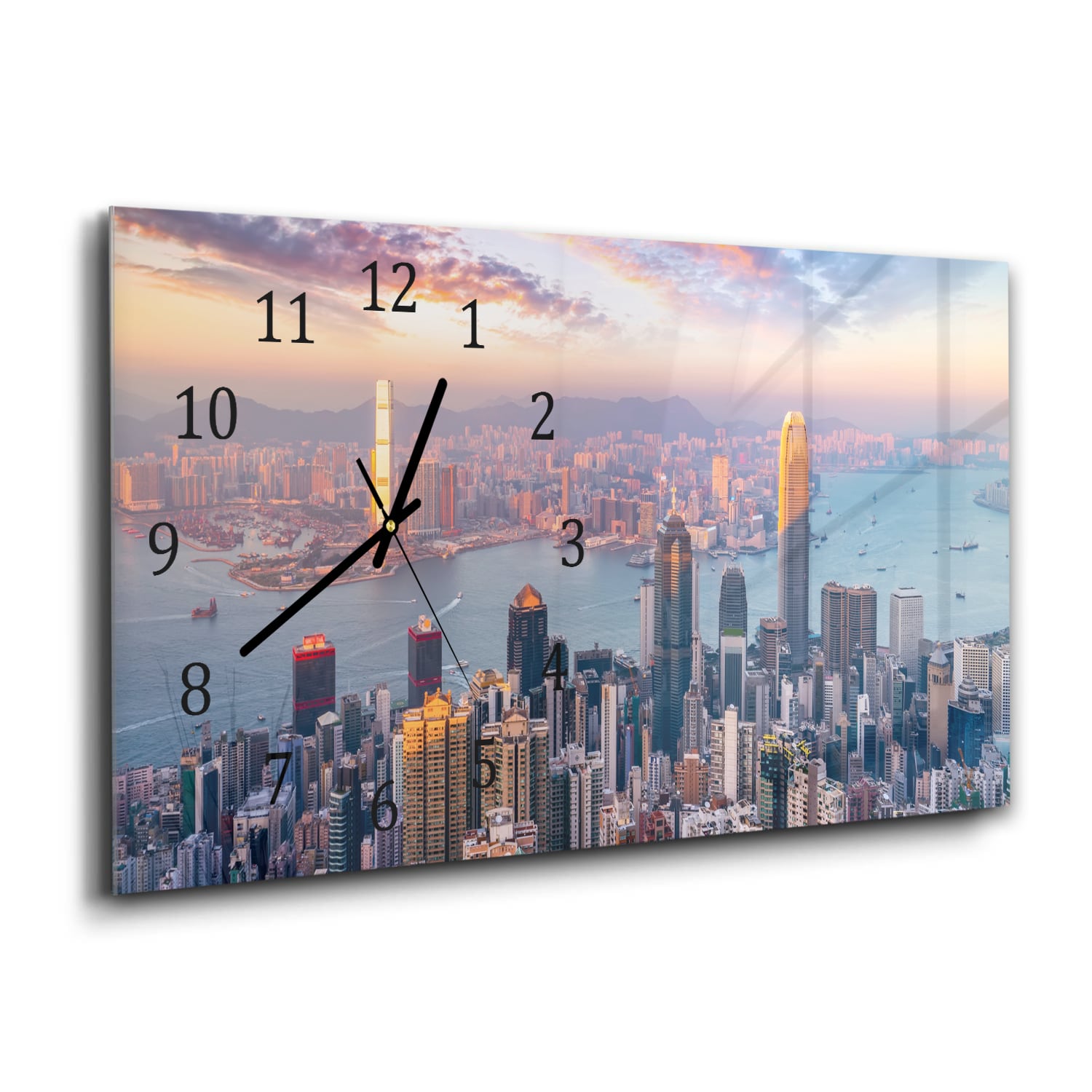 Wandklok 60x30 - Gehard Glas - Hong Kong Skyline