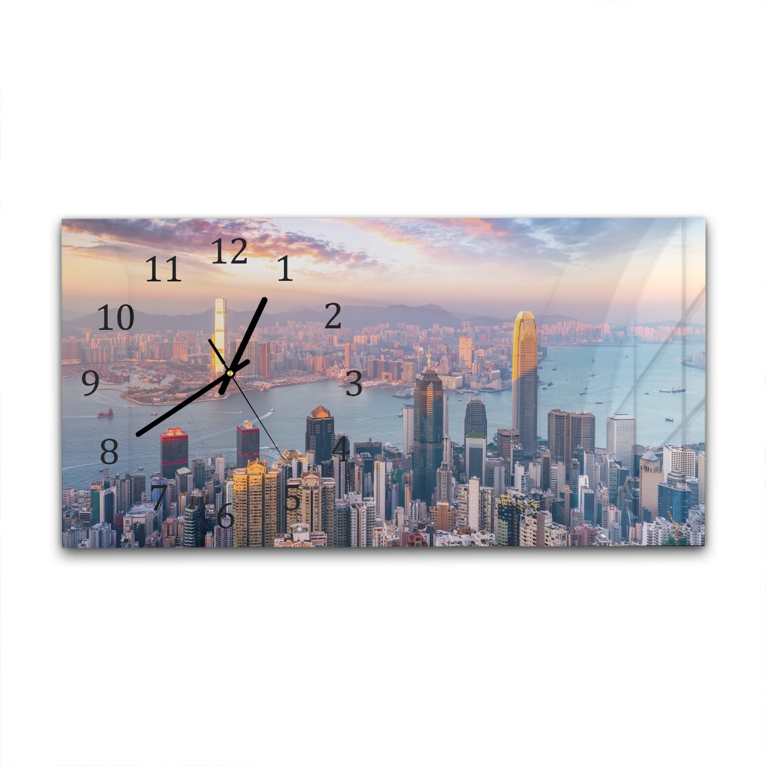 Wandklok 60x30 - Gehard Glas - Hong Kong Skyline